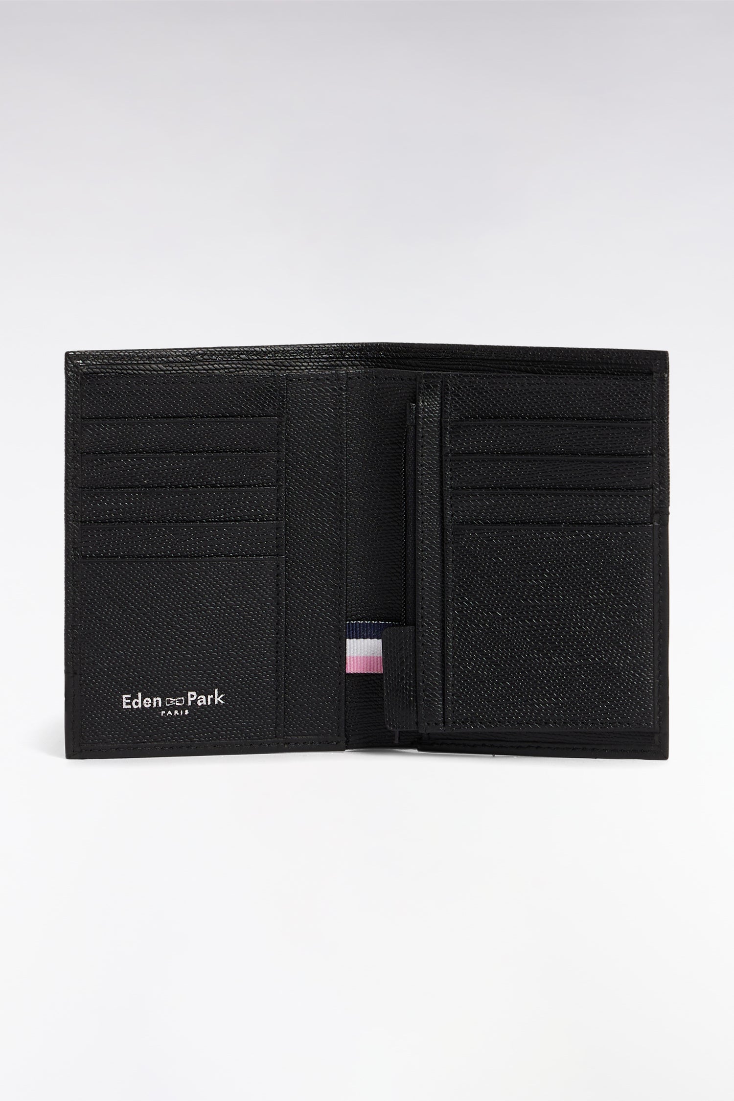 Portefeuille format français bimatière en cuir noir