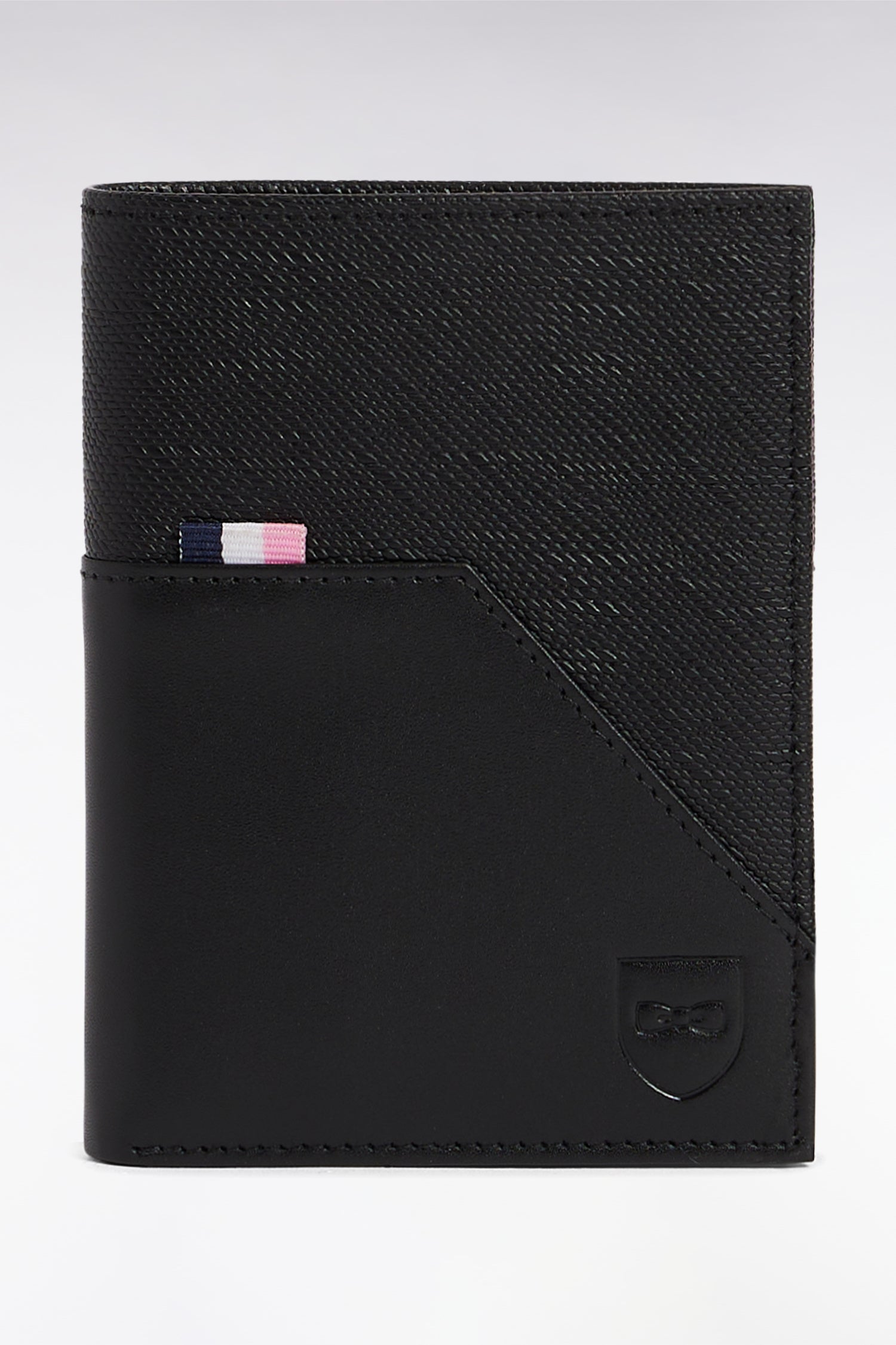 Portefeuille format français bimatière en cuir noir