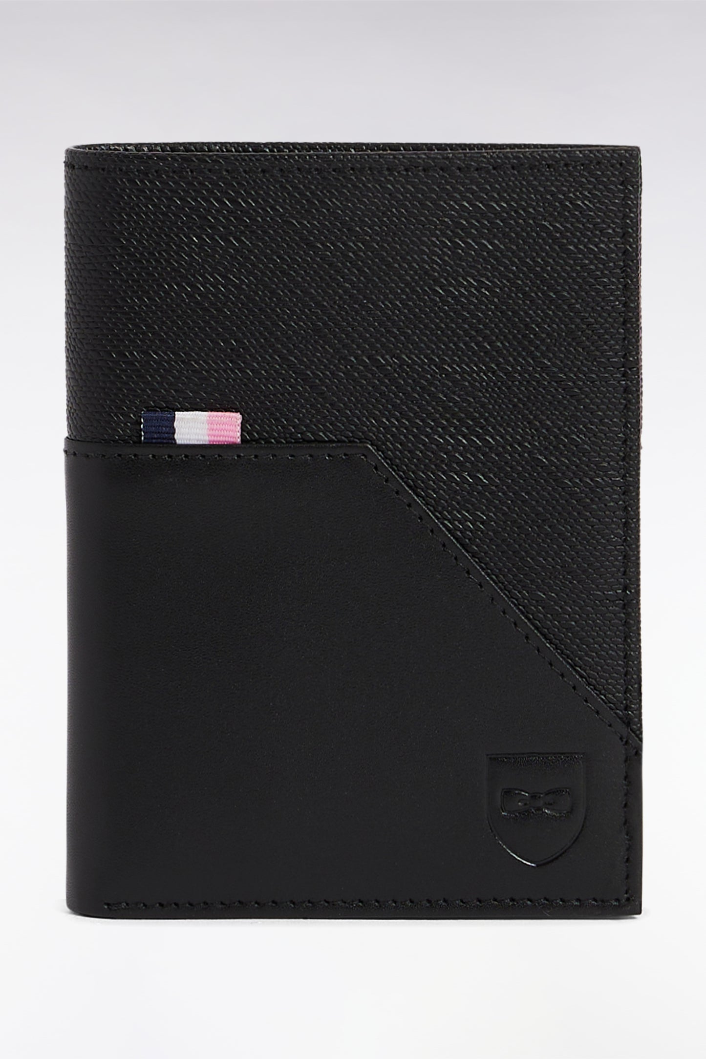 Portefeuille format français bimatière en cuir noir
