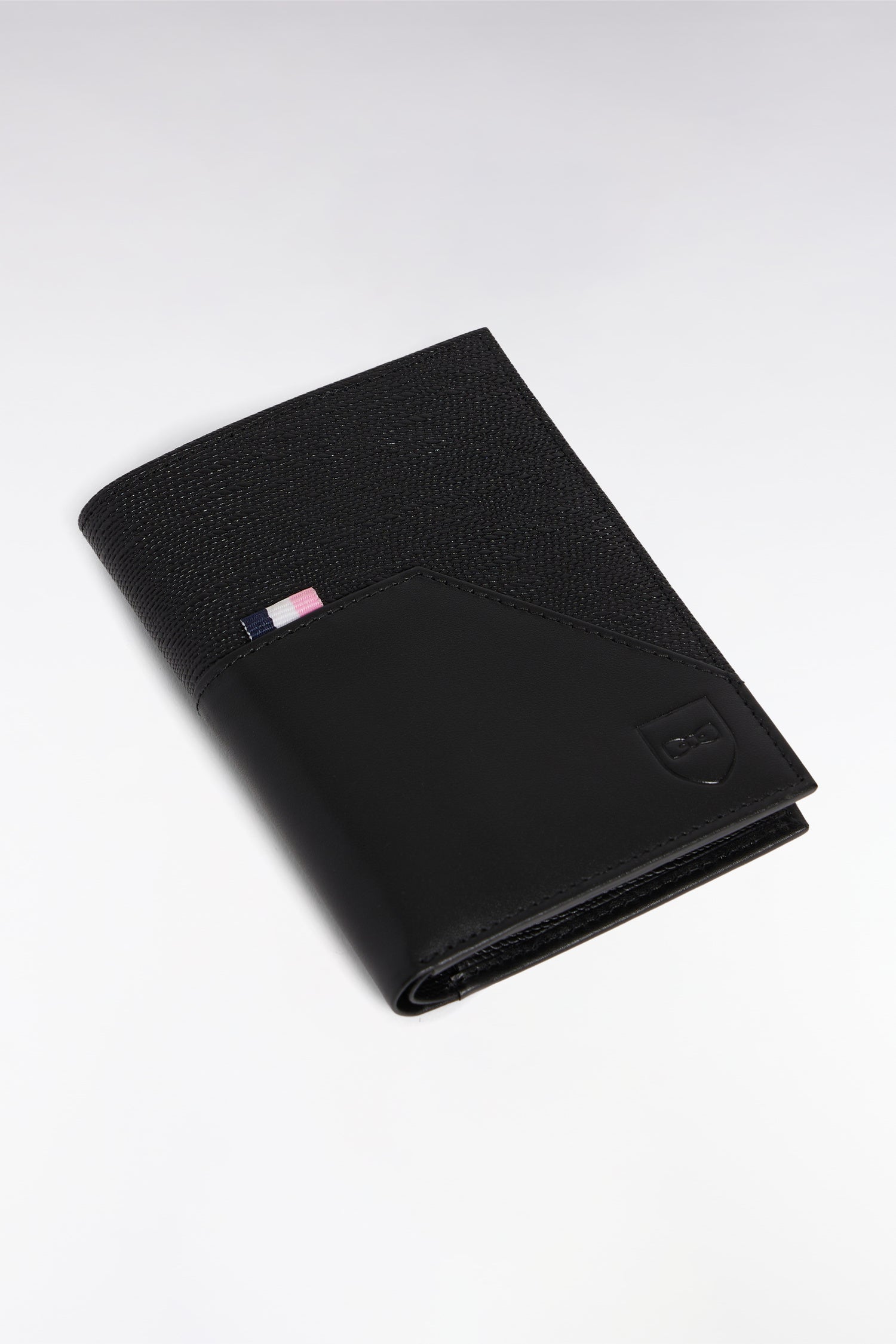 Portefeuille format français bimatière en cuir noir