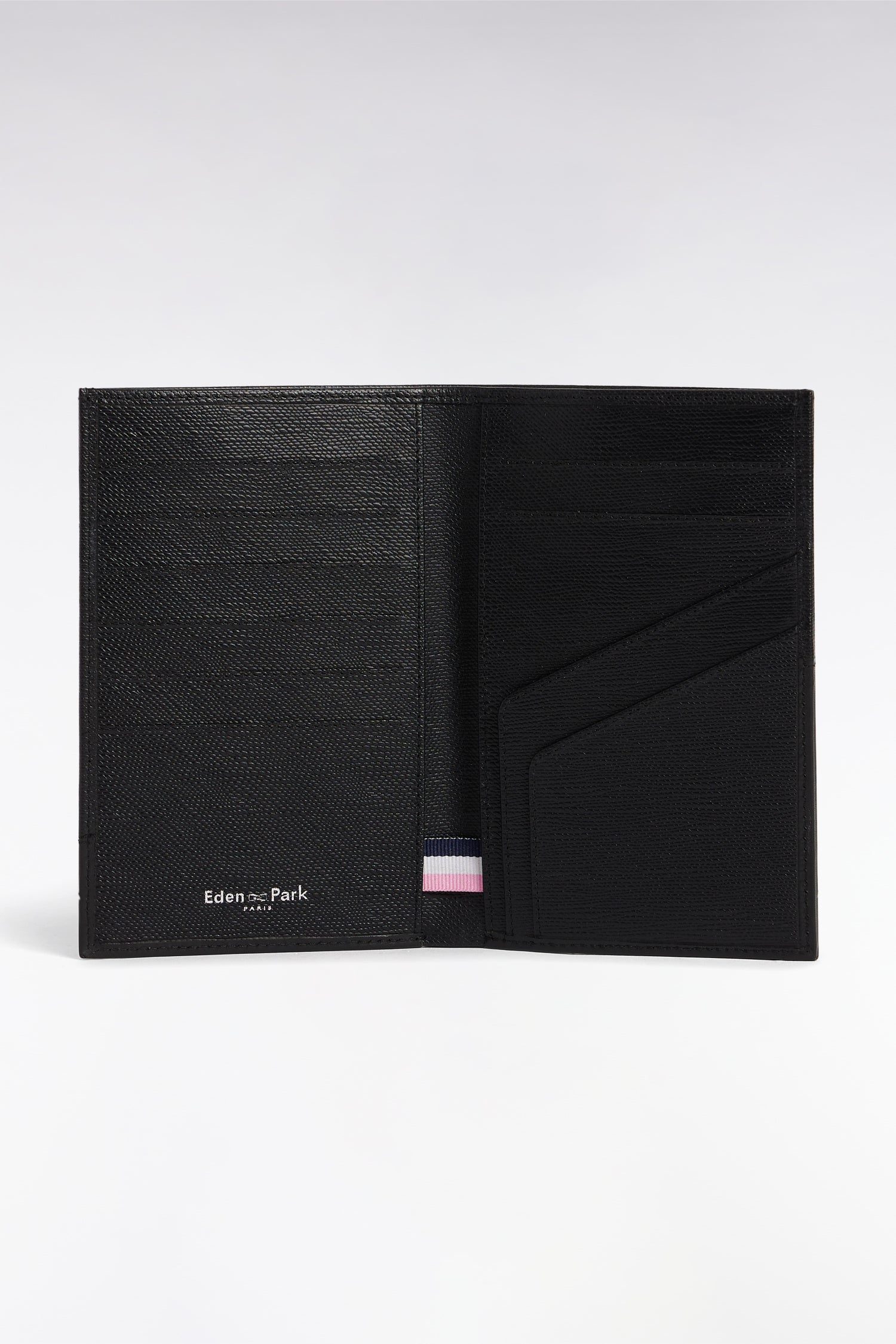 Portefeuille taille passeport bimatière en cuir noir