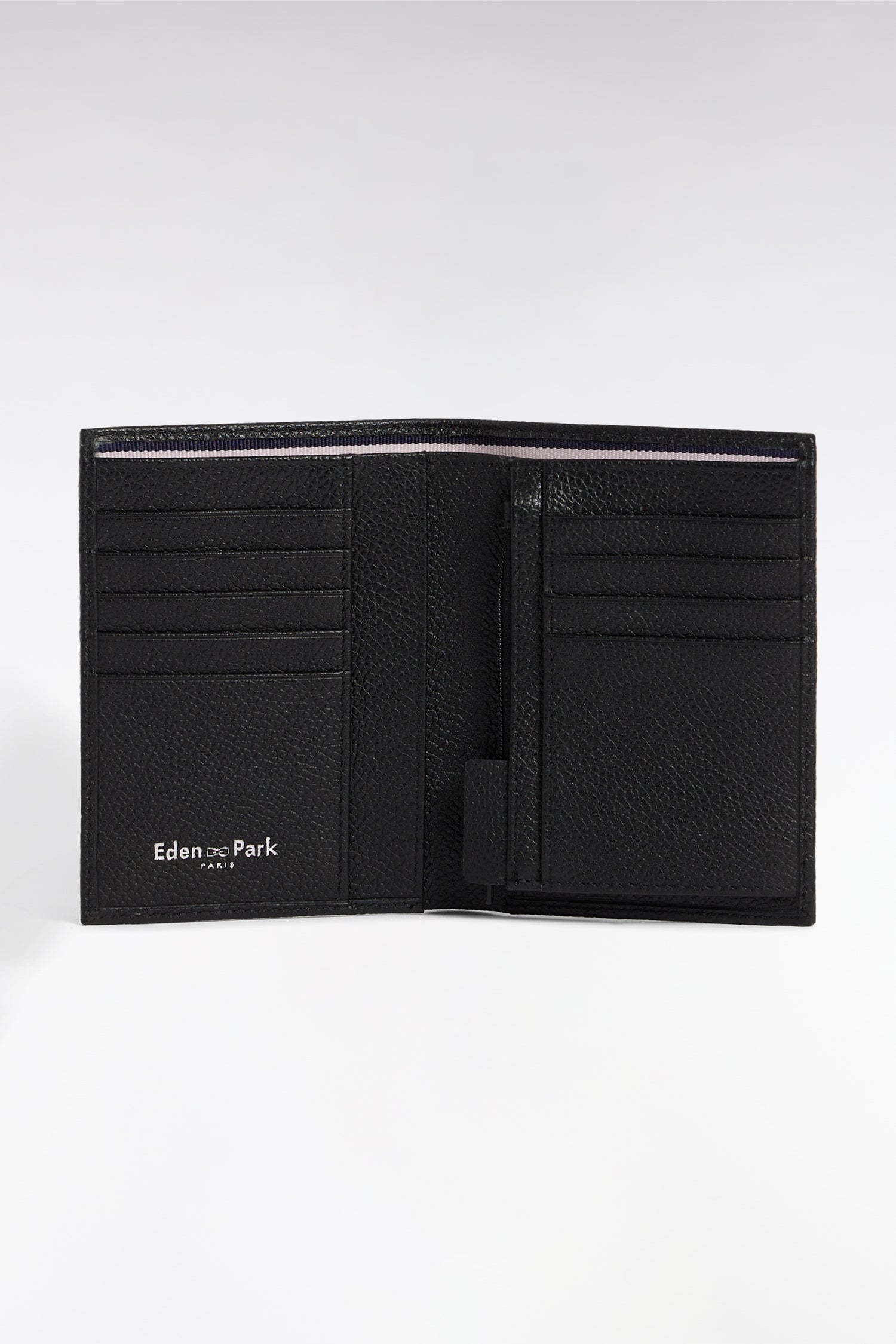 Portefeuille format français en cuir grainé noir à compartiment zippé