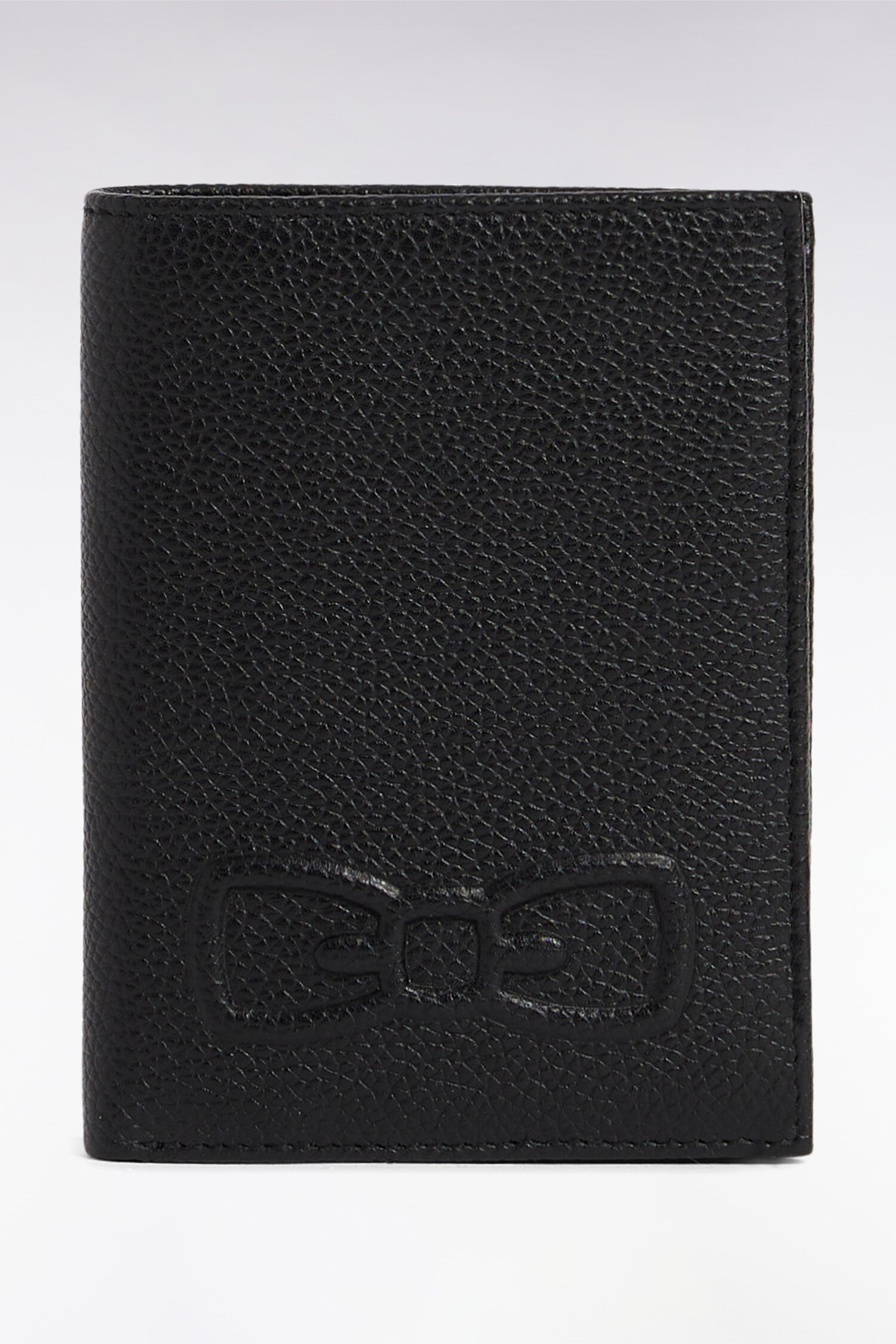 Portefeuille format français en cuir grainé noir à compartiment zippé