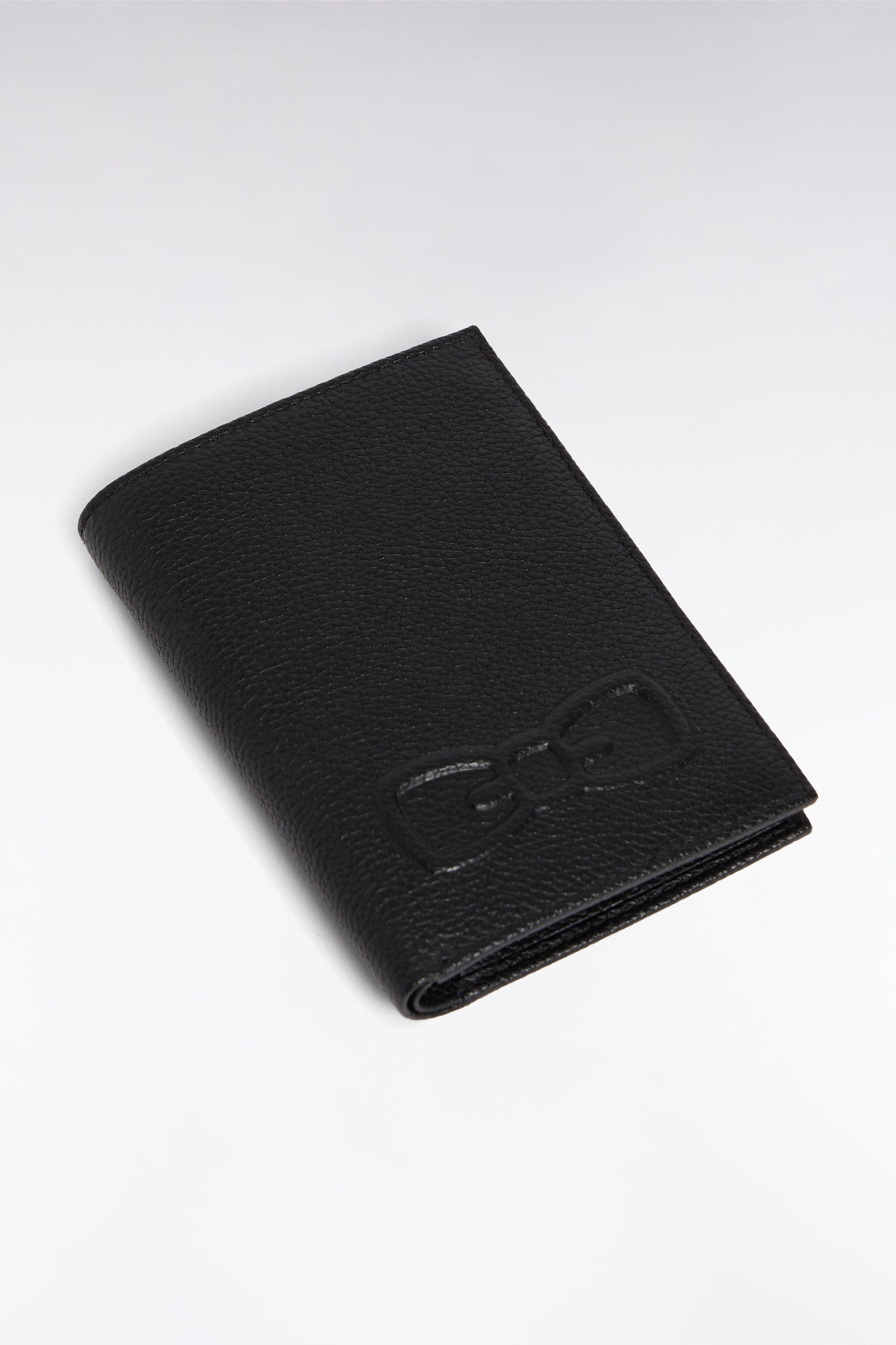 Portefeuille format français en cuir grainé noir à compartiment zippé