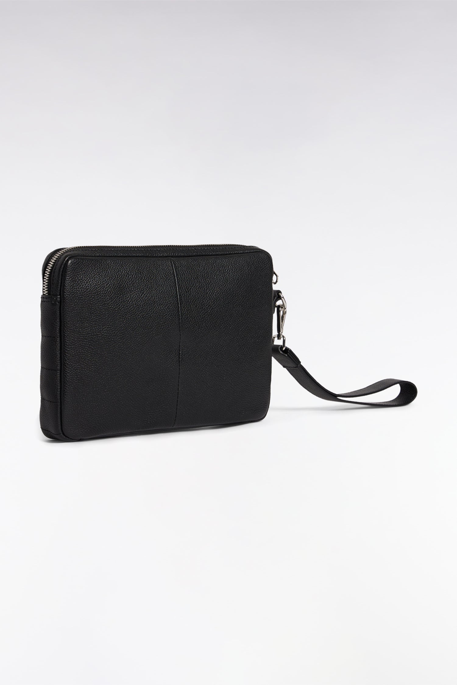 Pochette en cuir grainé noir