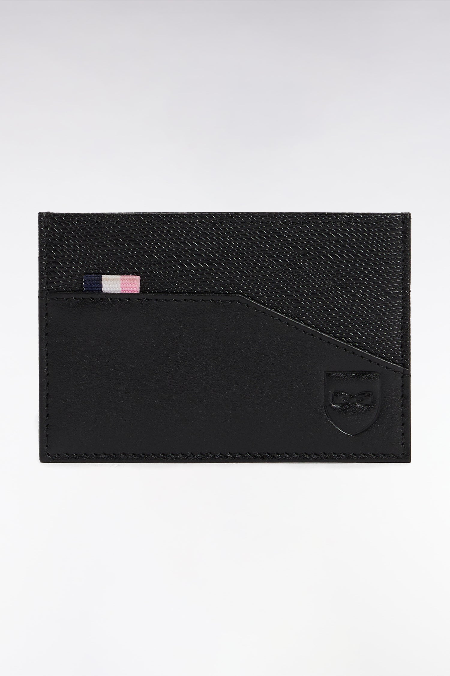 Porte-cartes bimatière en cuir noir