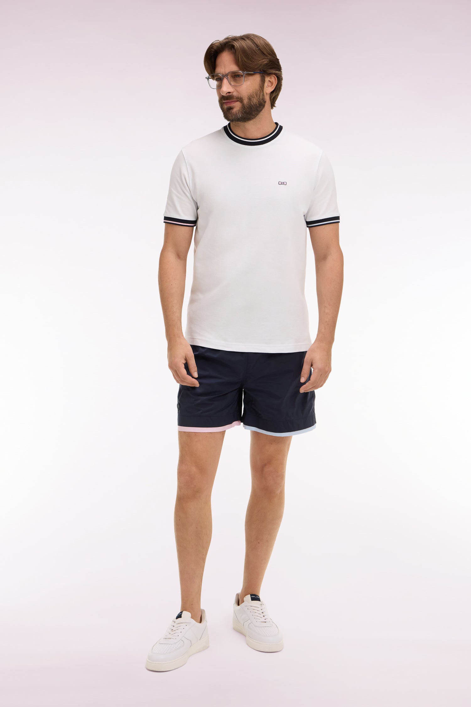 Maillot de bain marine passepoils contrastés