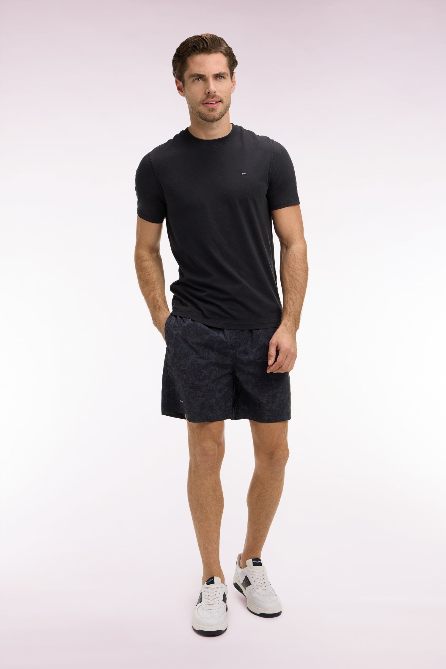 Maillot de bain marine à imprimé tropical