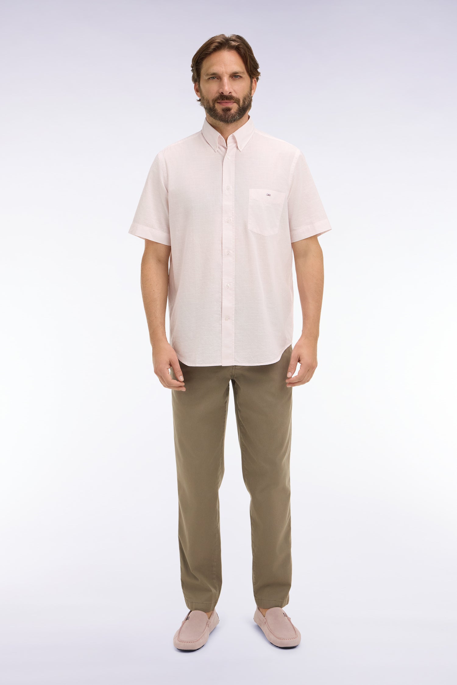 Pantalon chino taille élastique en coton et lyocell beige