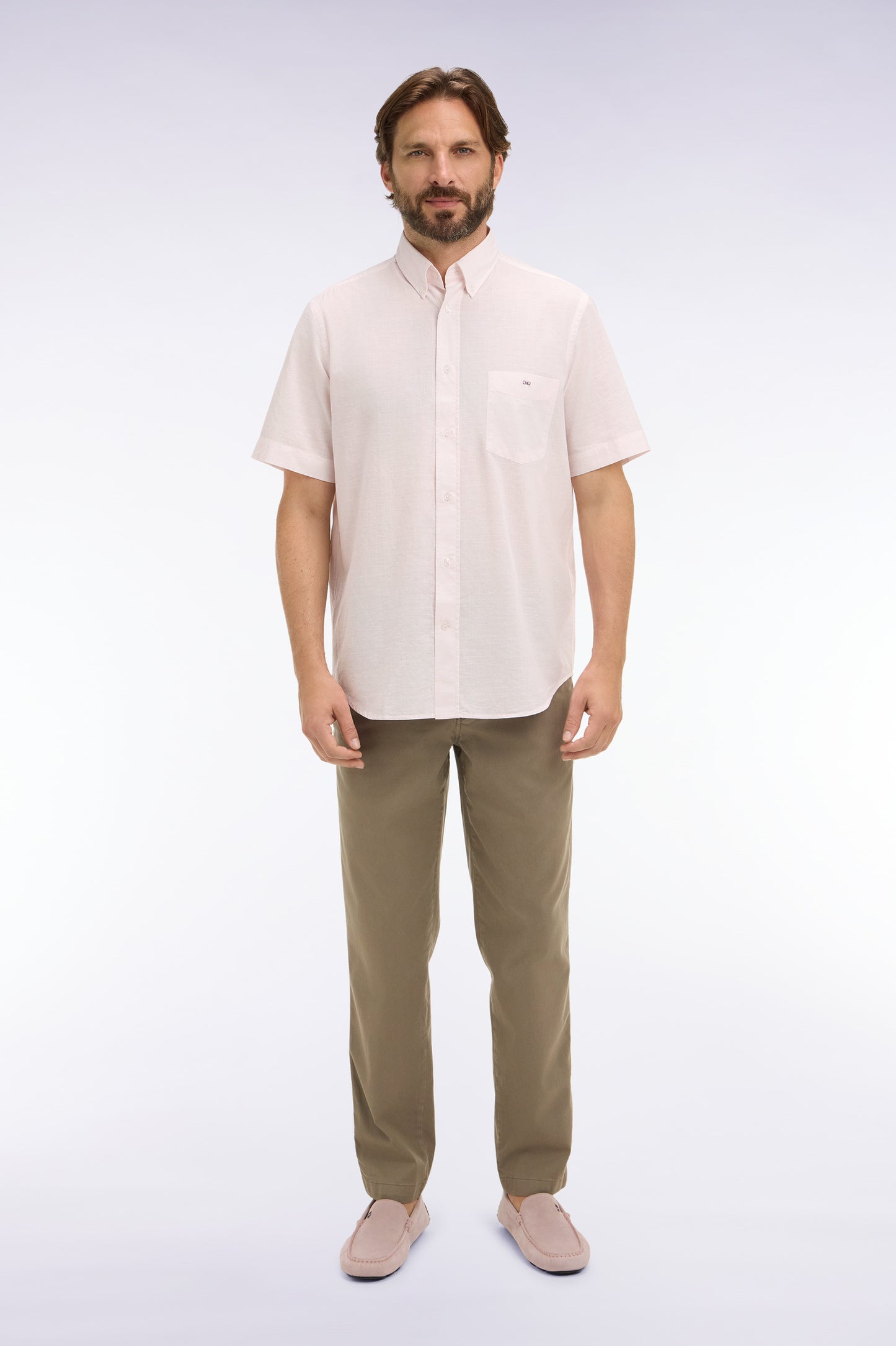 Pantalon chino taille élastique en coton et lyocell beige