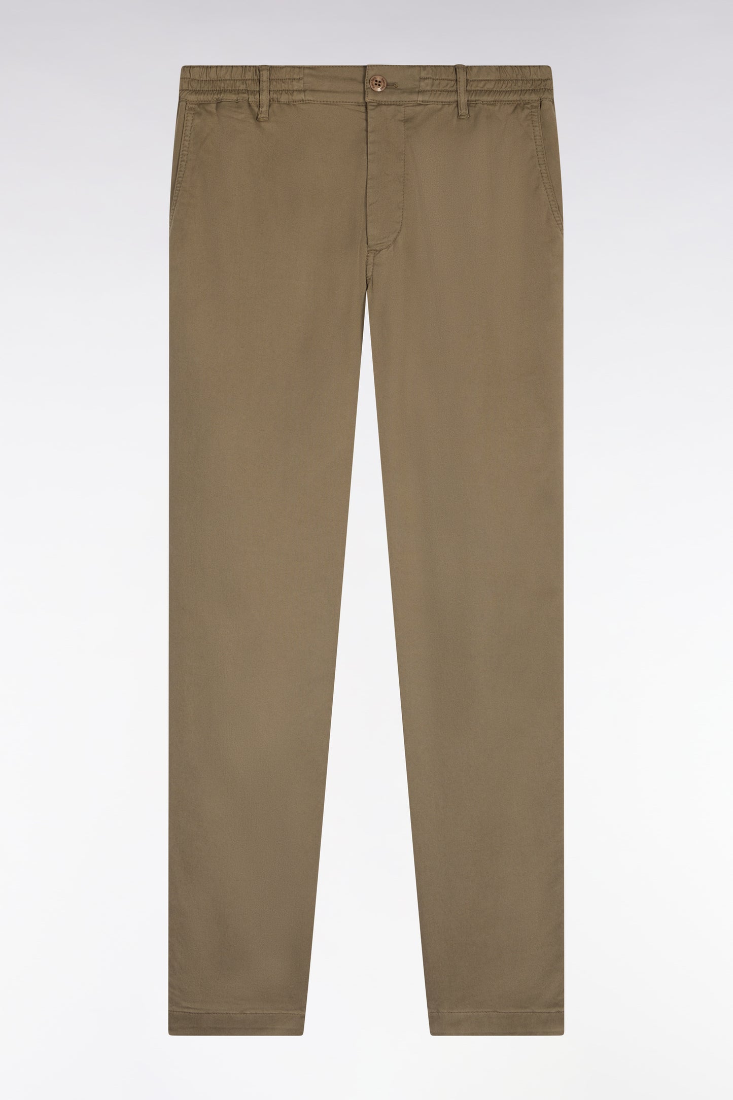 Pantalon chino taille élastique en coton et lyocell beige
