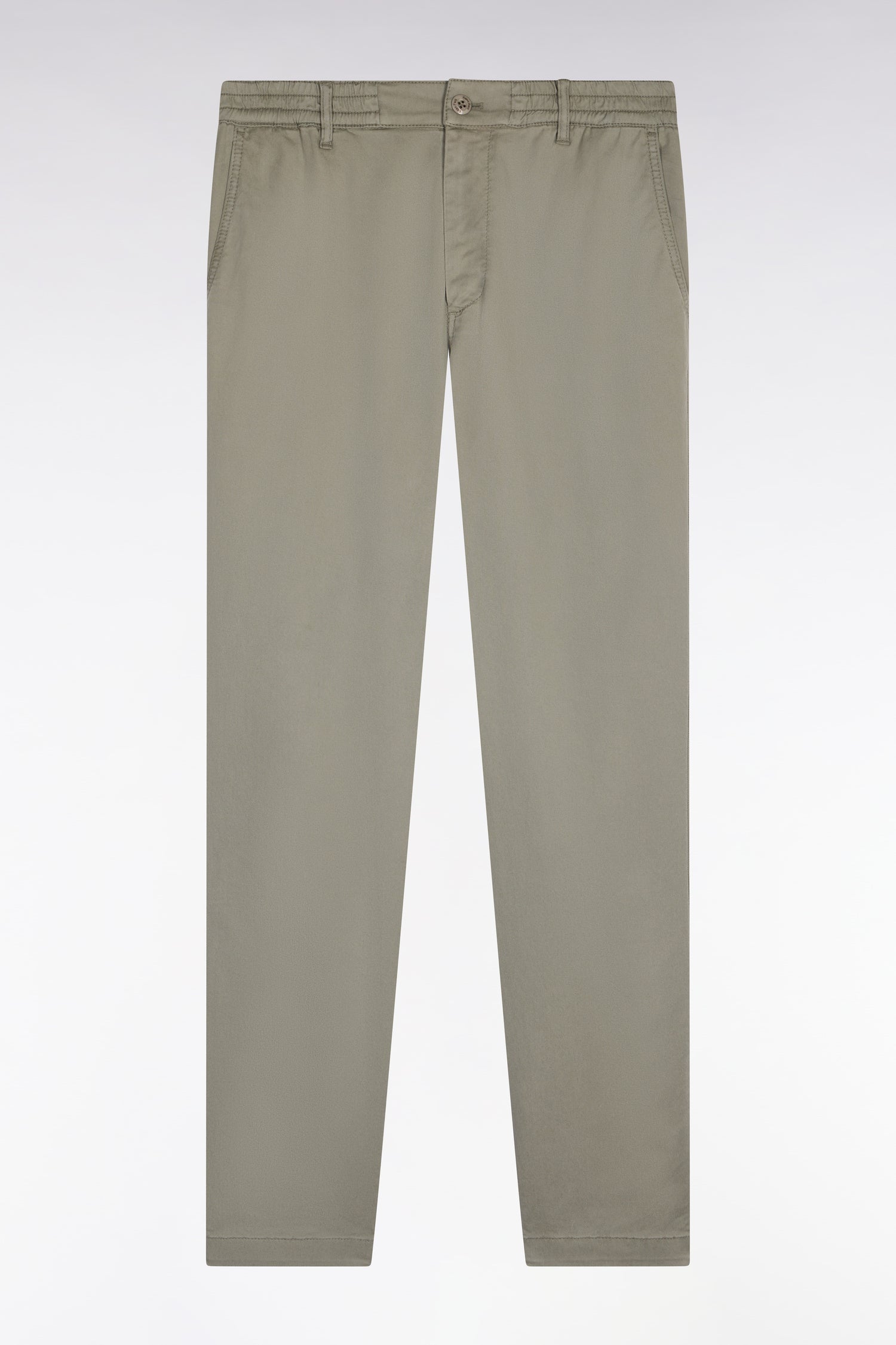 Pantalon chino taille élastique en coton et lyocell kaki