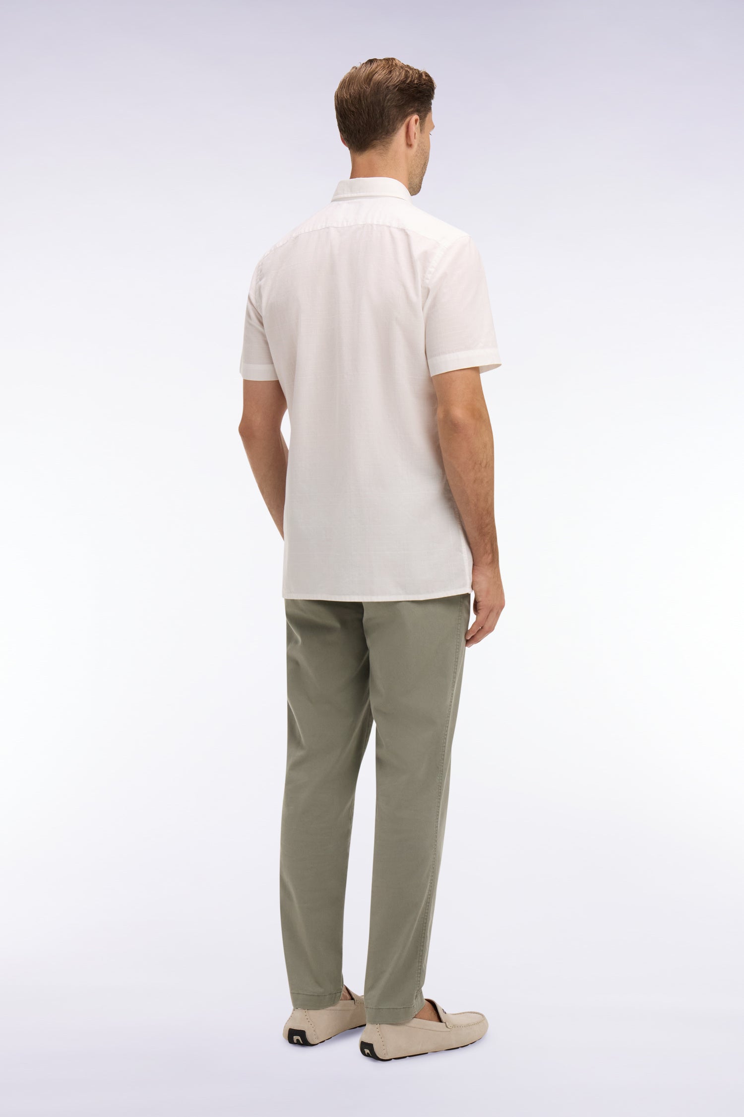 Pantalon chino taille élastique en coton et lyocell kaki