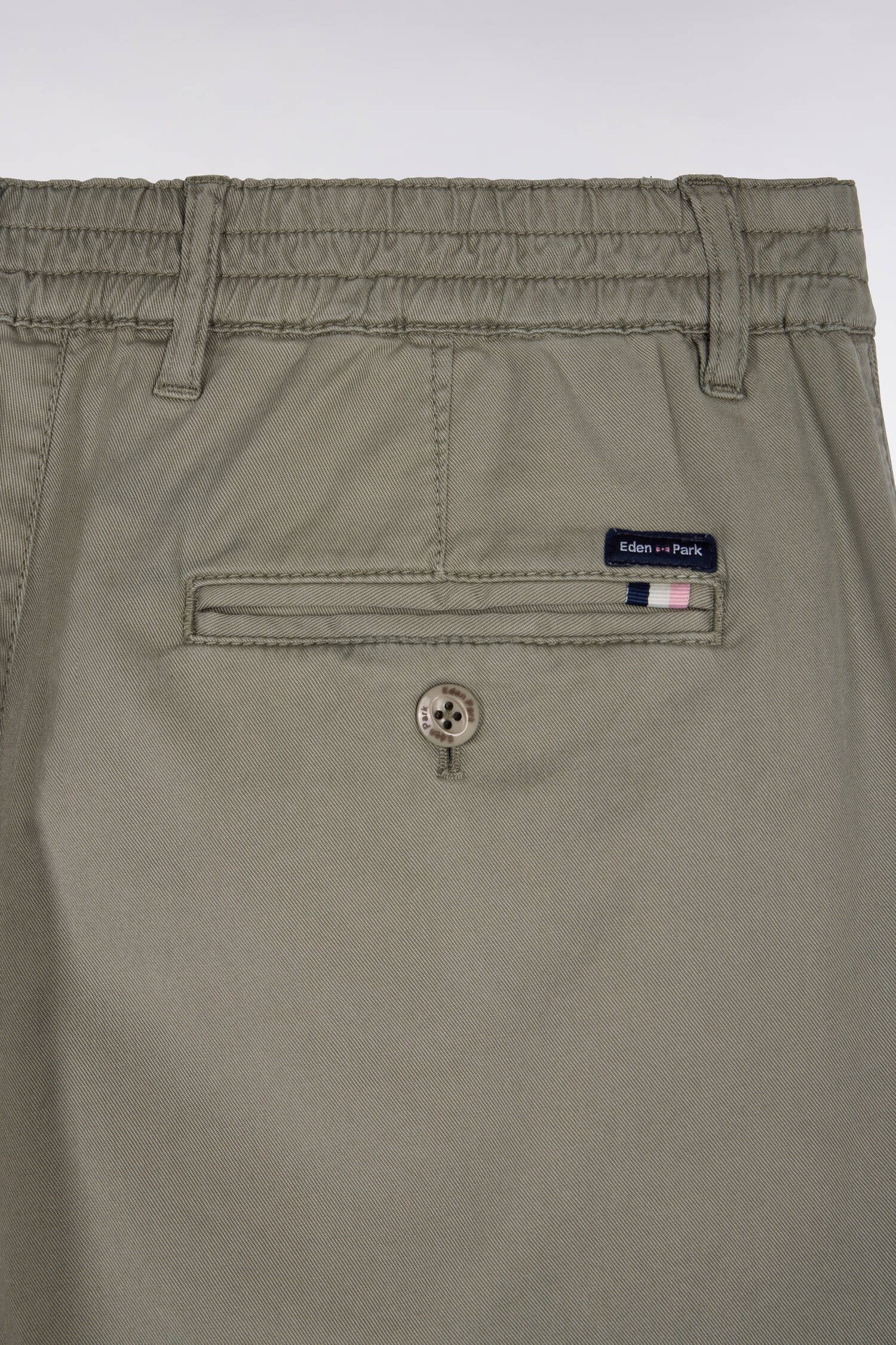 Pantalon chino taille élastique en coton et lyocell kaki