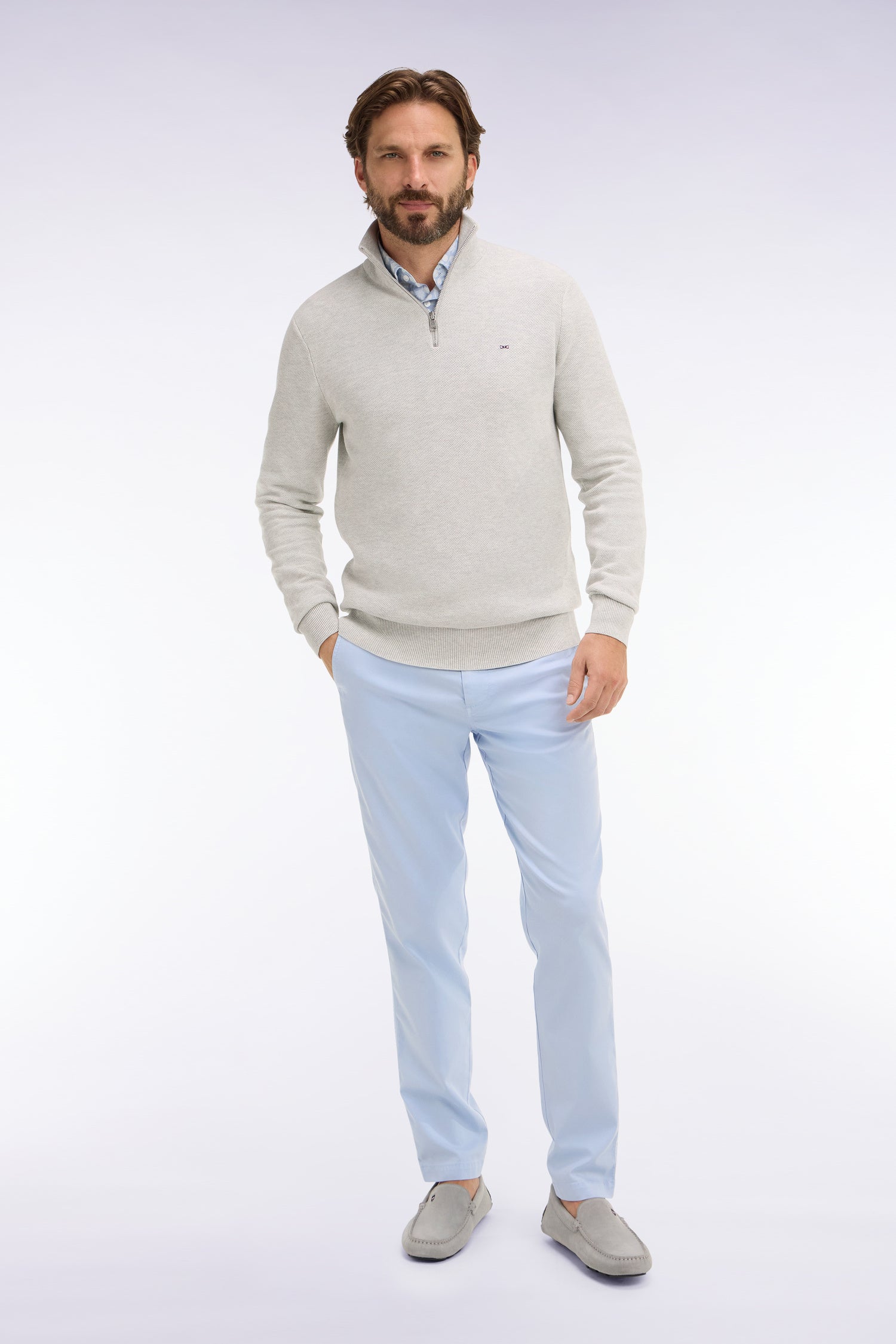 pantaloni chino in lyocell e cotone stretch grigio chiaro