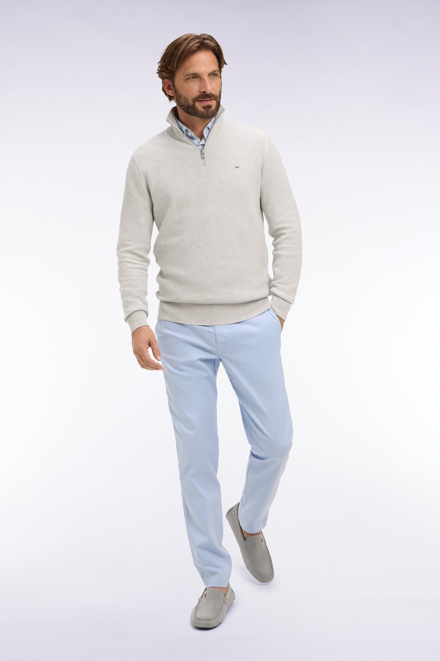 pantaloni chino in lyocell e cotone stretch grigio chiaro