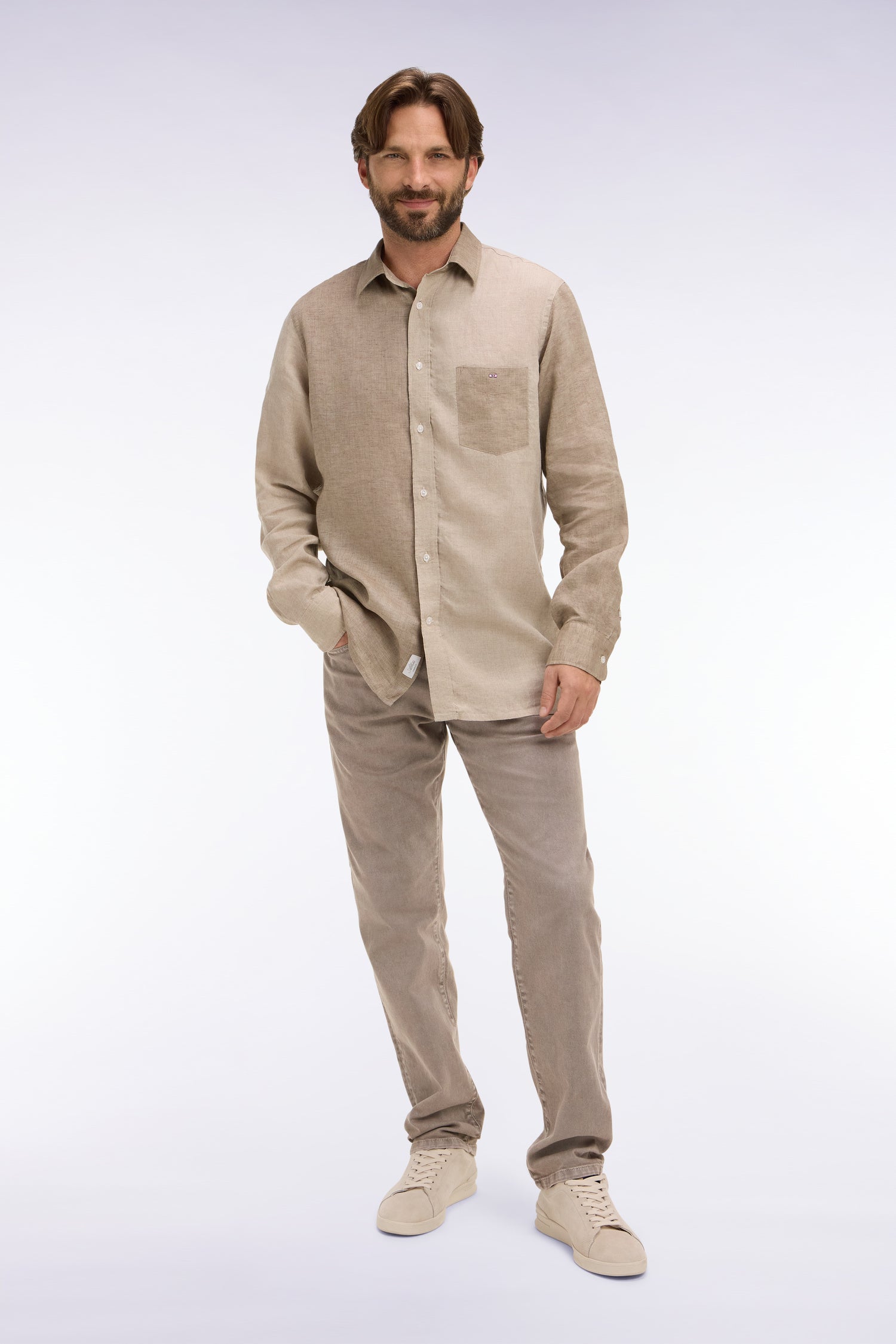 Jean en denim stretch beige coupe regular