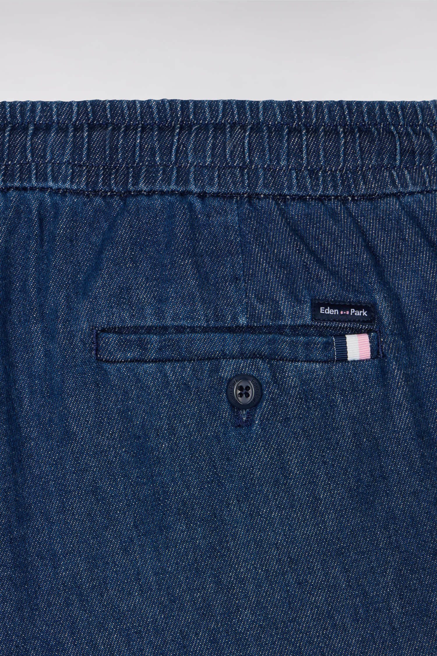 Pantalon taille élastiquée en chambray bleu coupe Modern