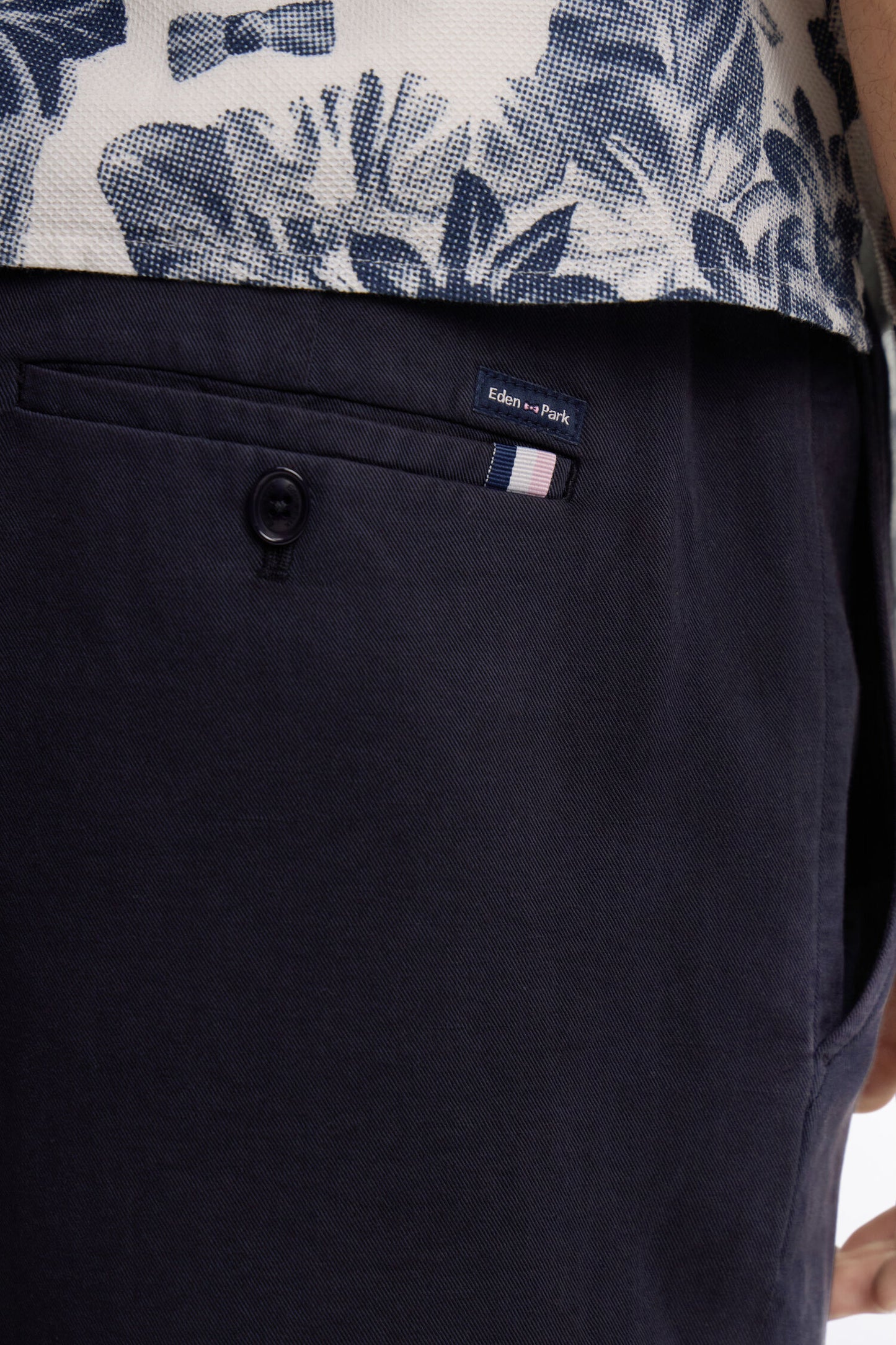 Modern fit navy cotton linen and lyocell pants