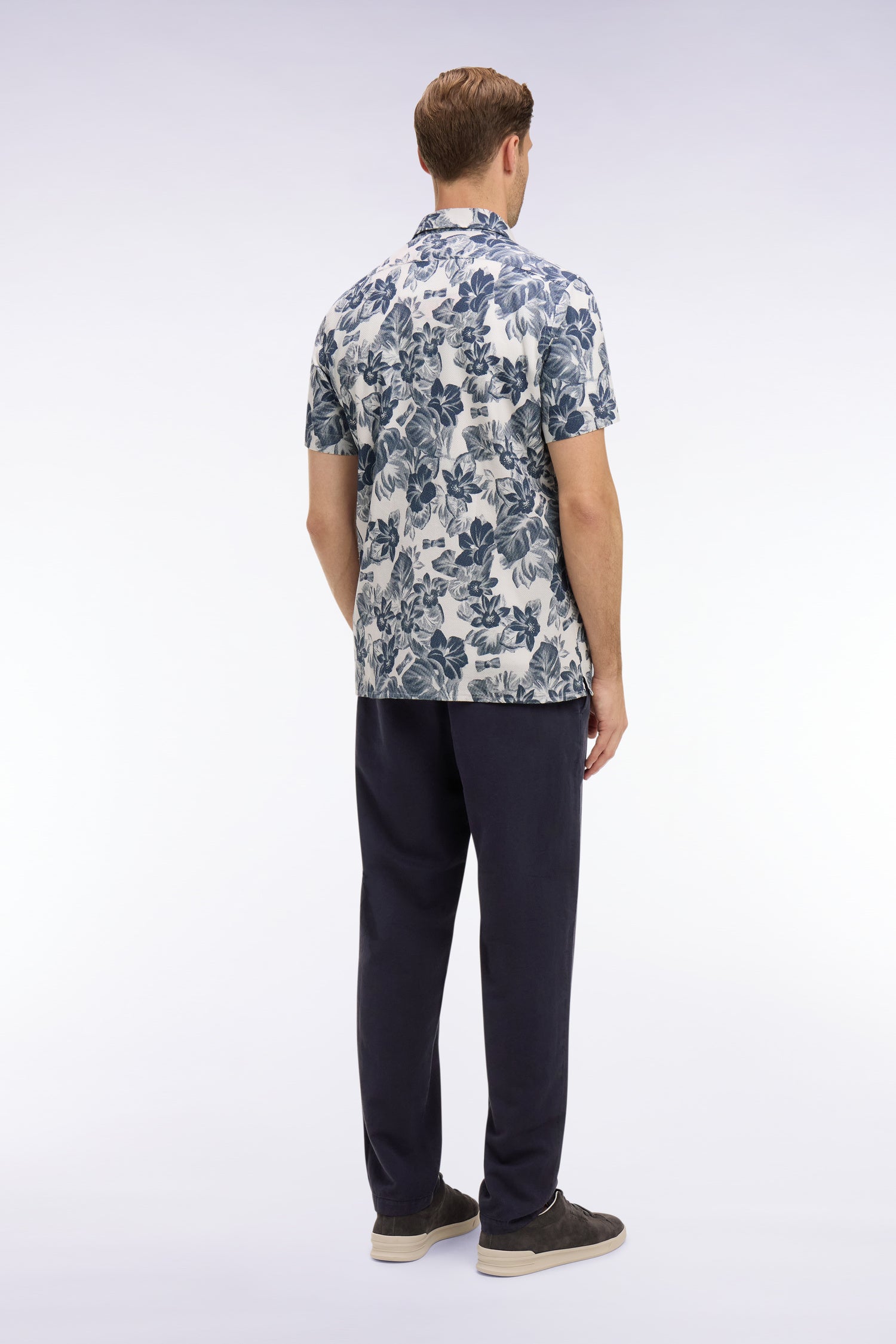 Pantalon en coton lin et lyocell marine coupe Modern