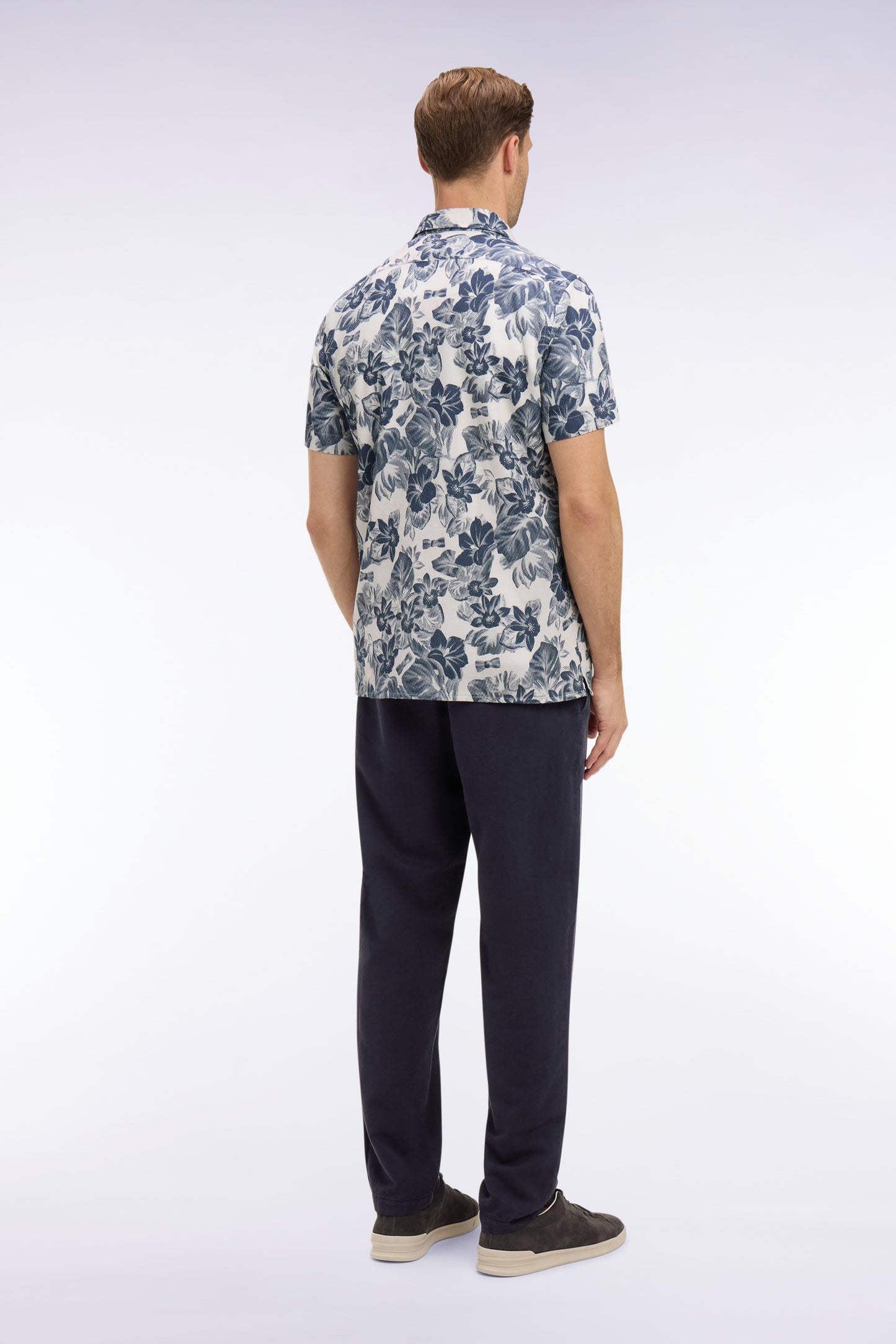 Modern fit navy cotton linen and lyocell pants
