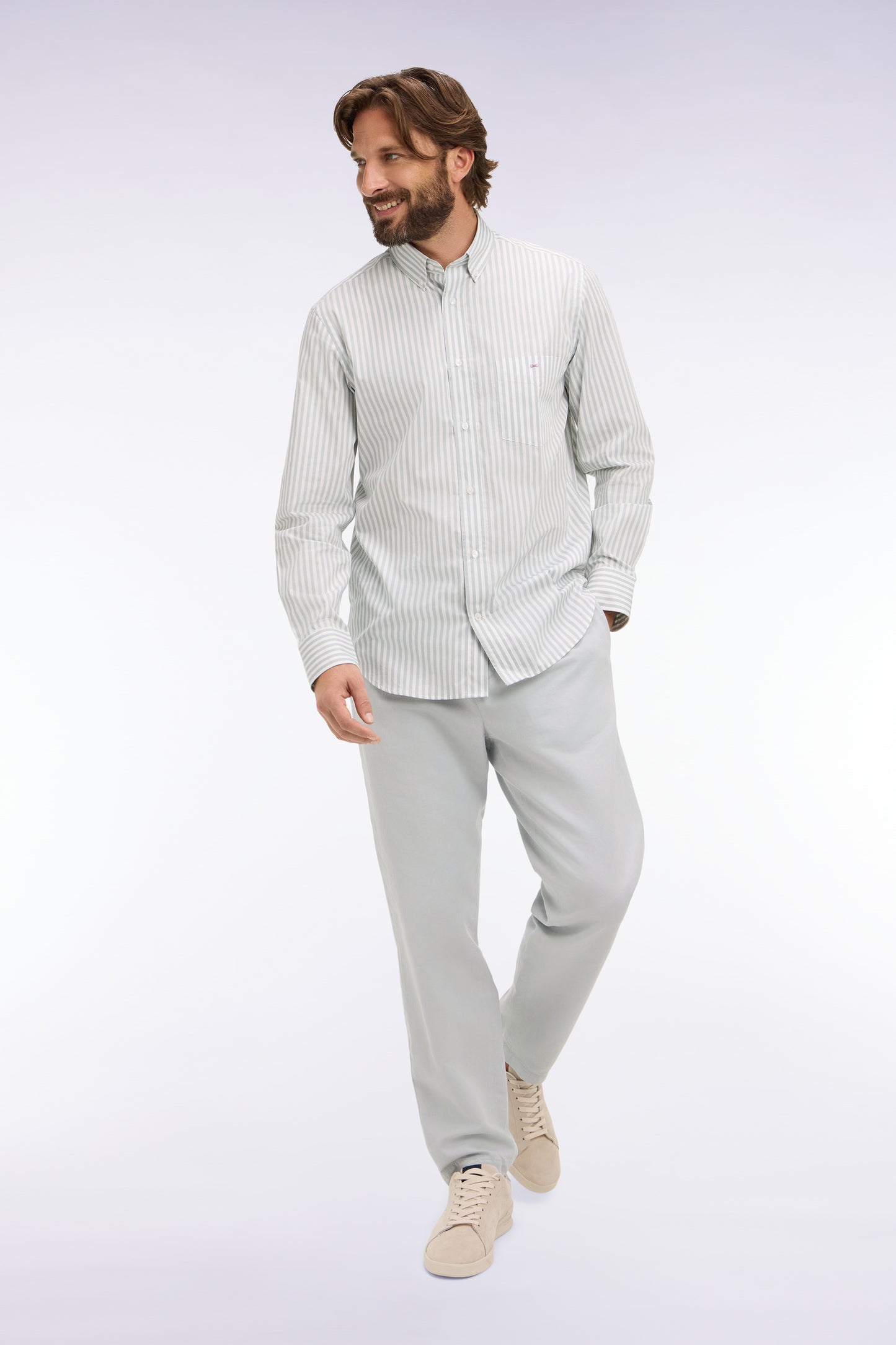 Light gray cotton linen and lyocell pants Modern cut