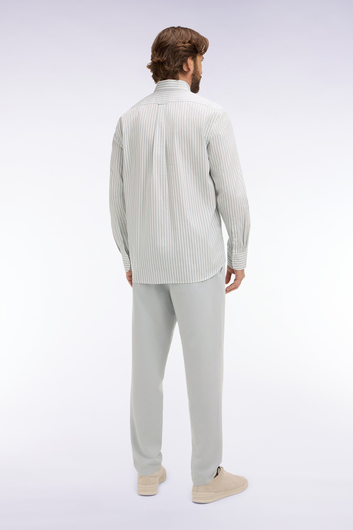 Pantalon en coton lin et lyocell gris clair coupe Modern