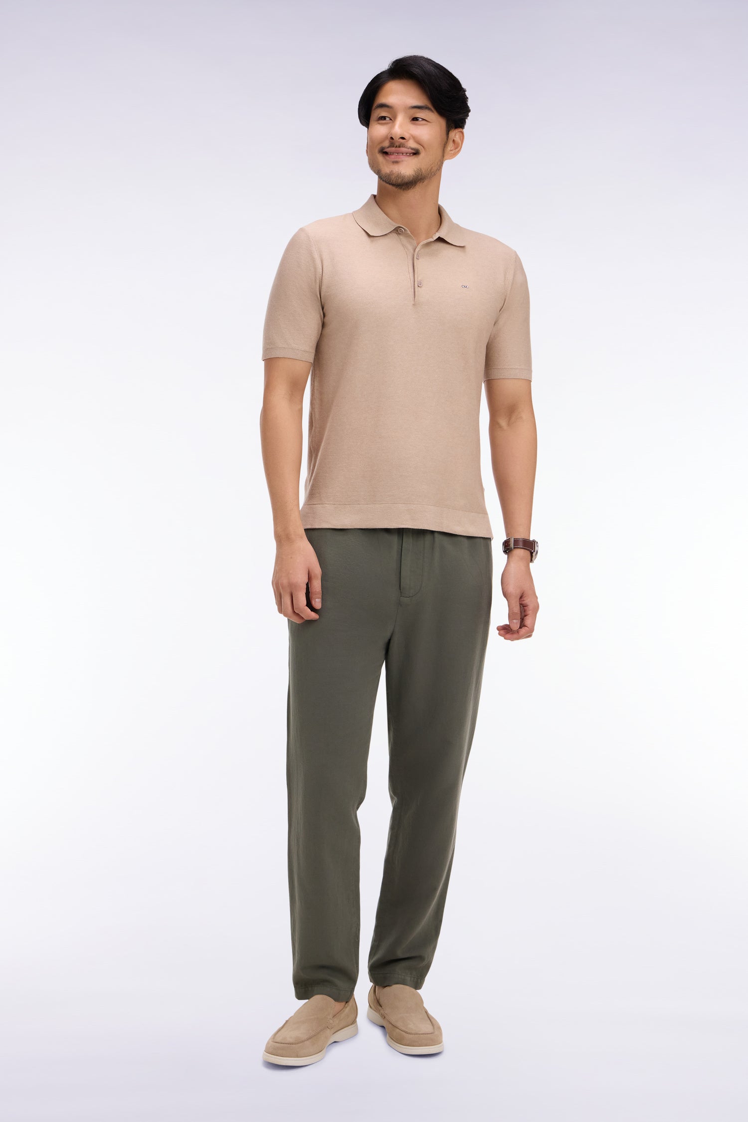Pantalon en coton lin et lyocell kaki coupe Modern
