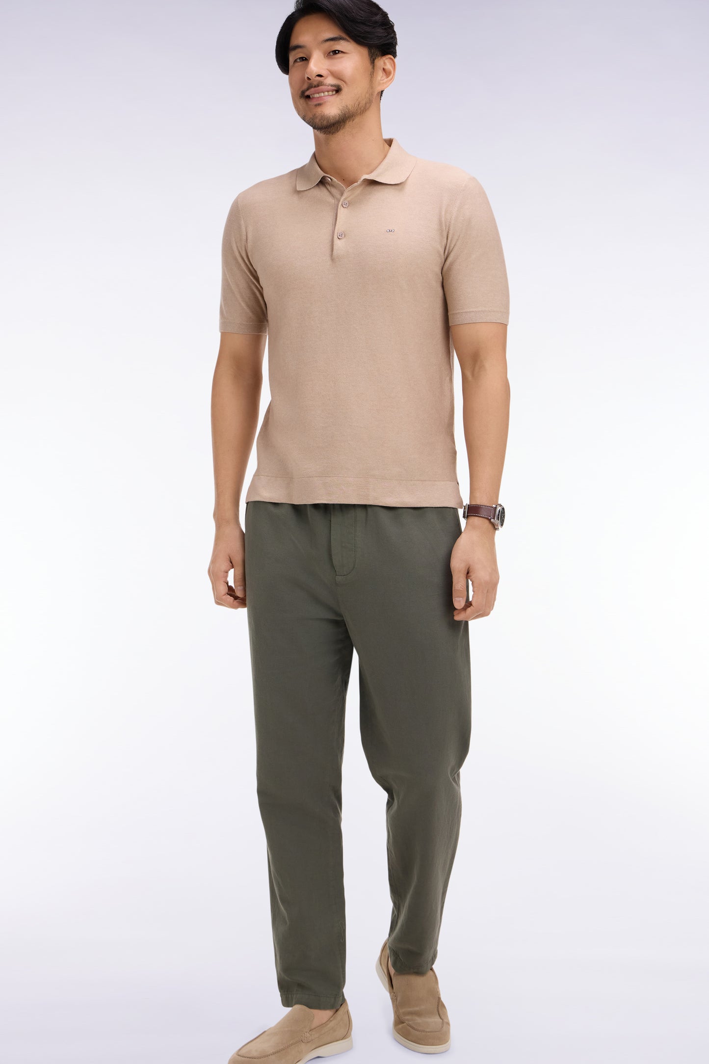 Modern fit khaki cotton linen and lyocell pants