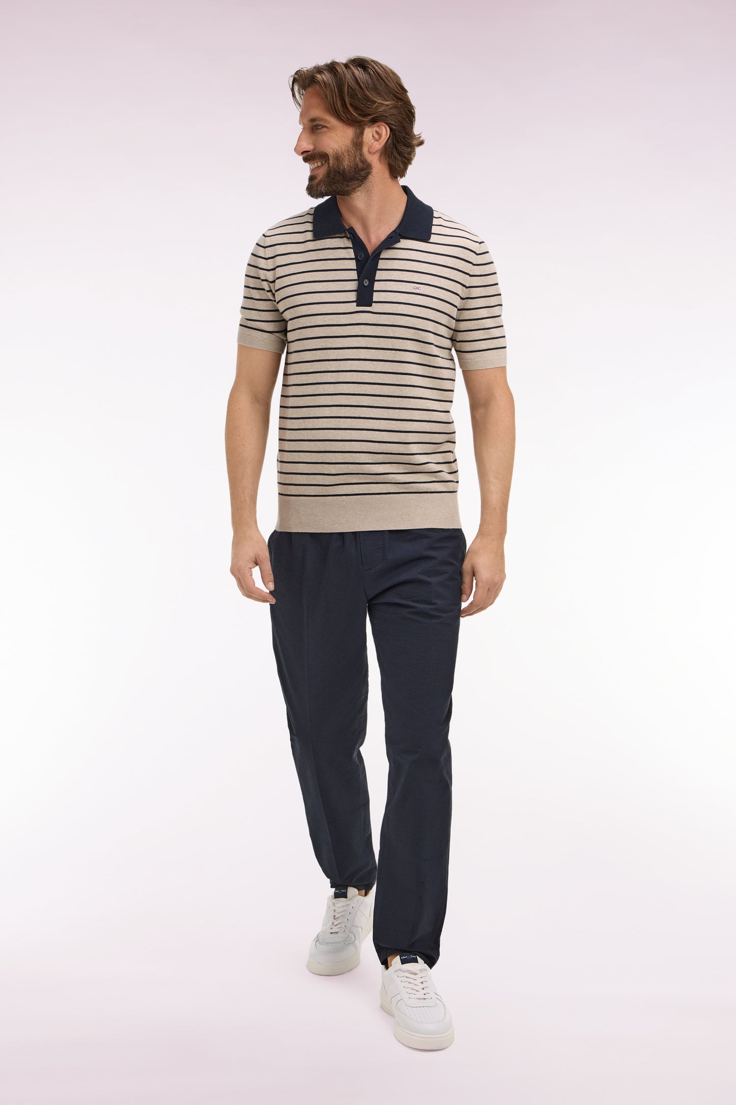 Pantalon en coton seersucker marine coupe Modern