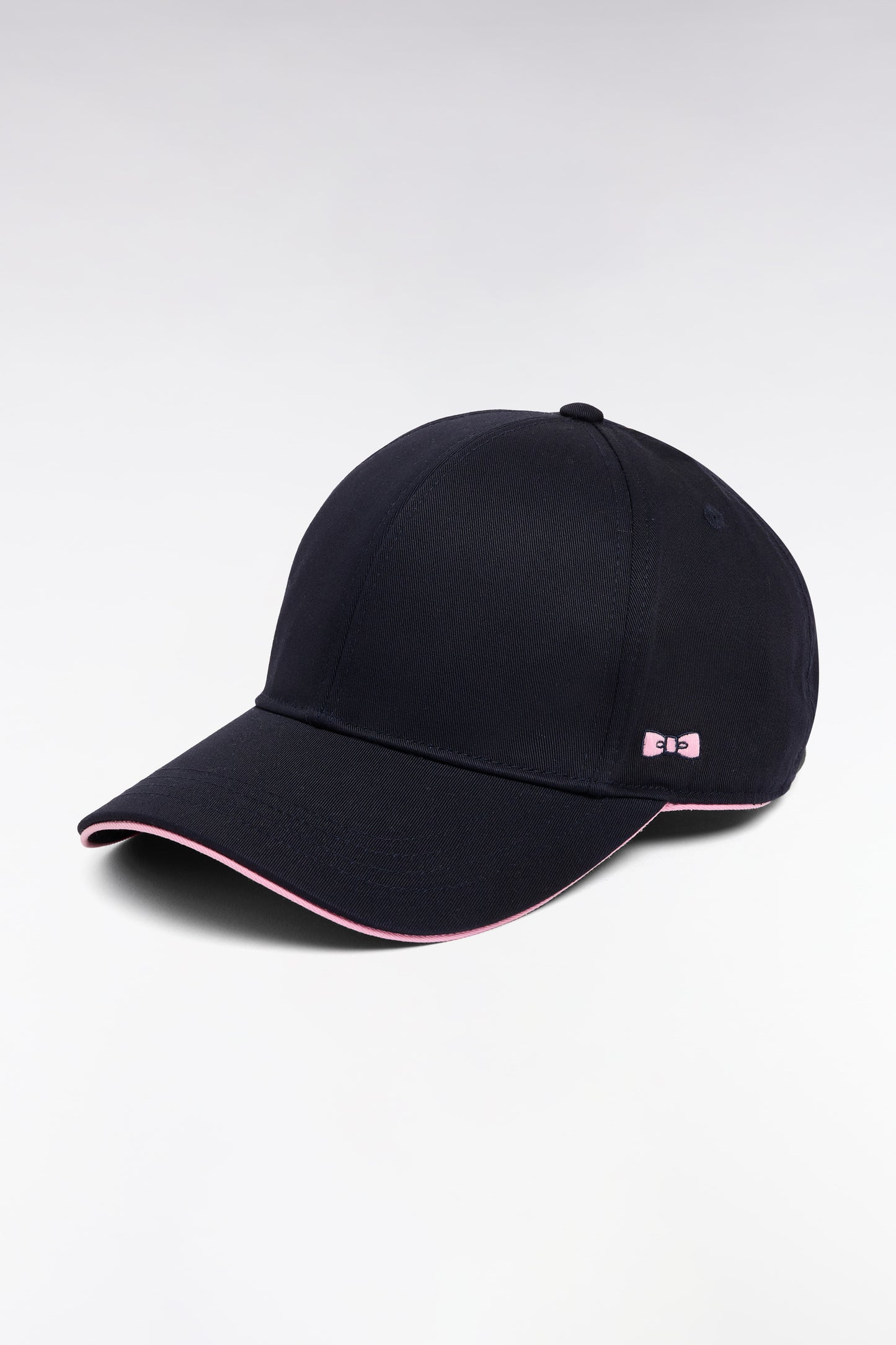 Navy cotton twill cap with pink piping