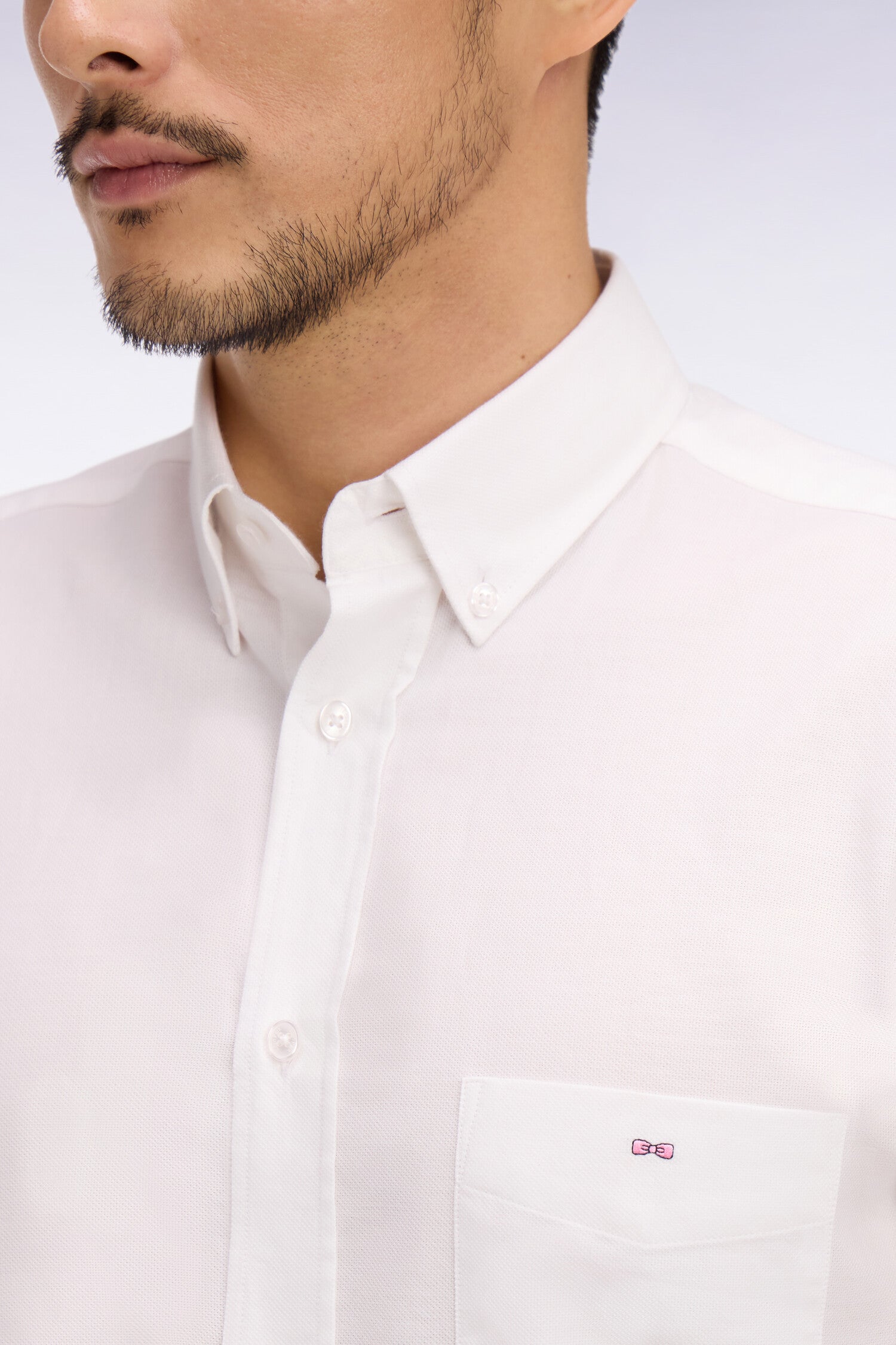 Chemise à manches courtes en piqué coton blanc