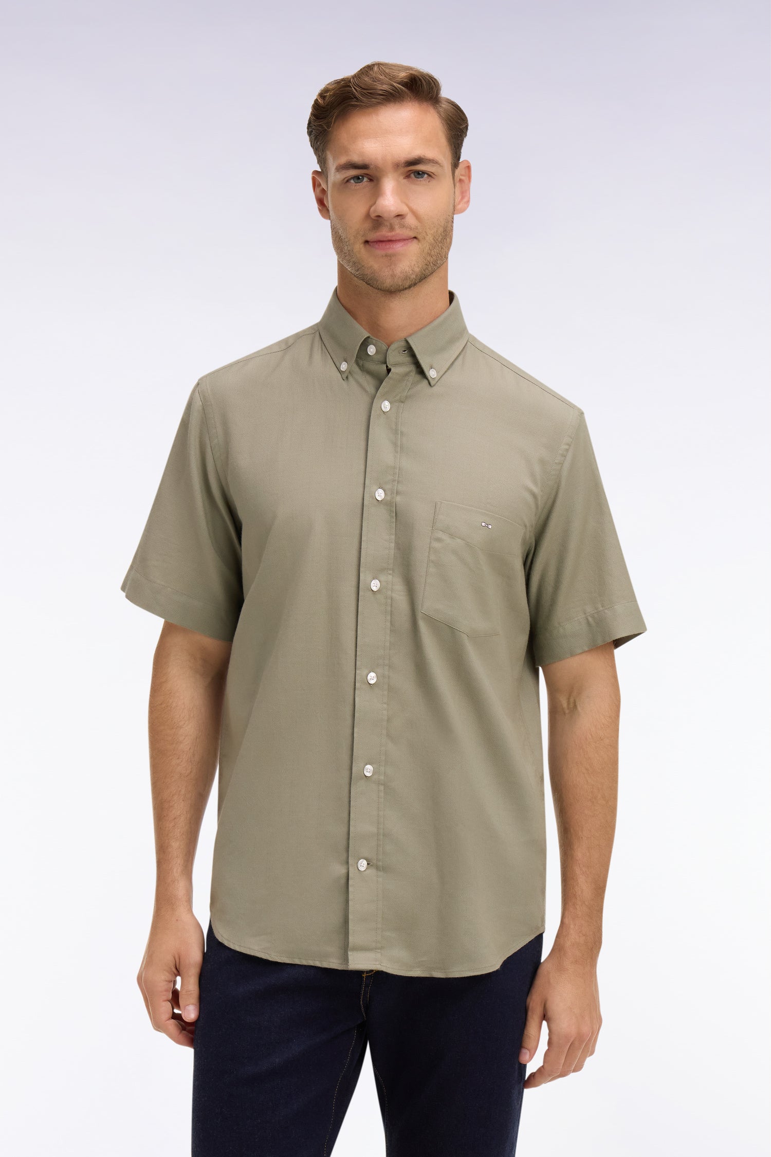 Chemise à manches courtes en piqué coton kaki