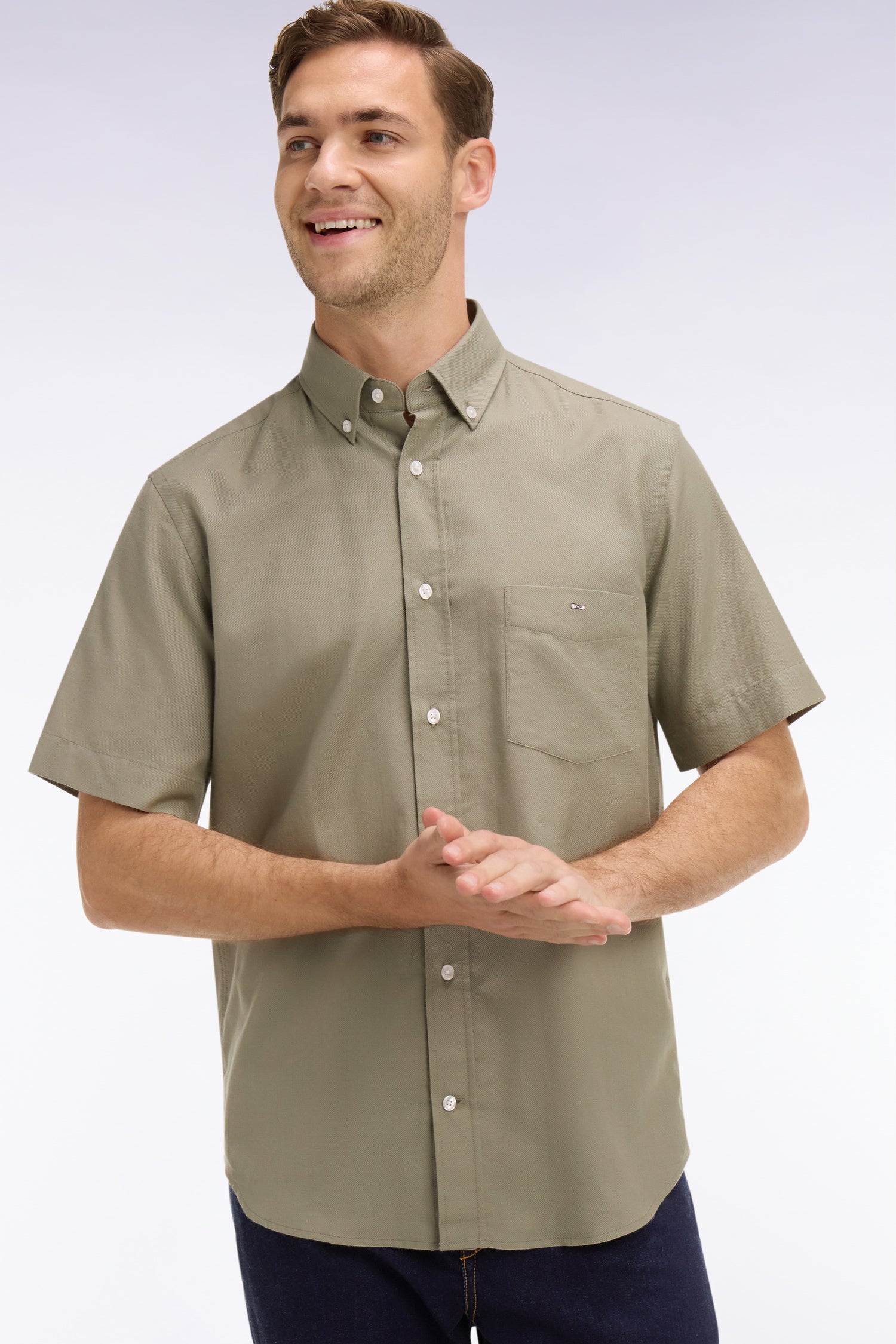 Chemise à manches courtes en piqué coton kaki