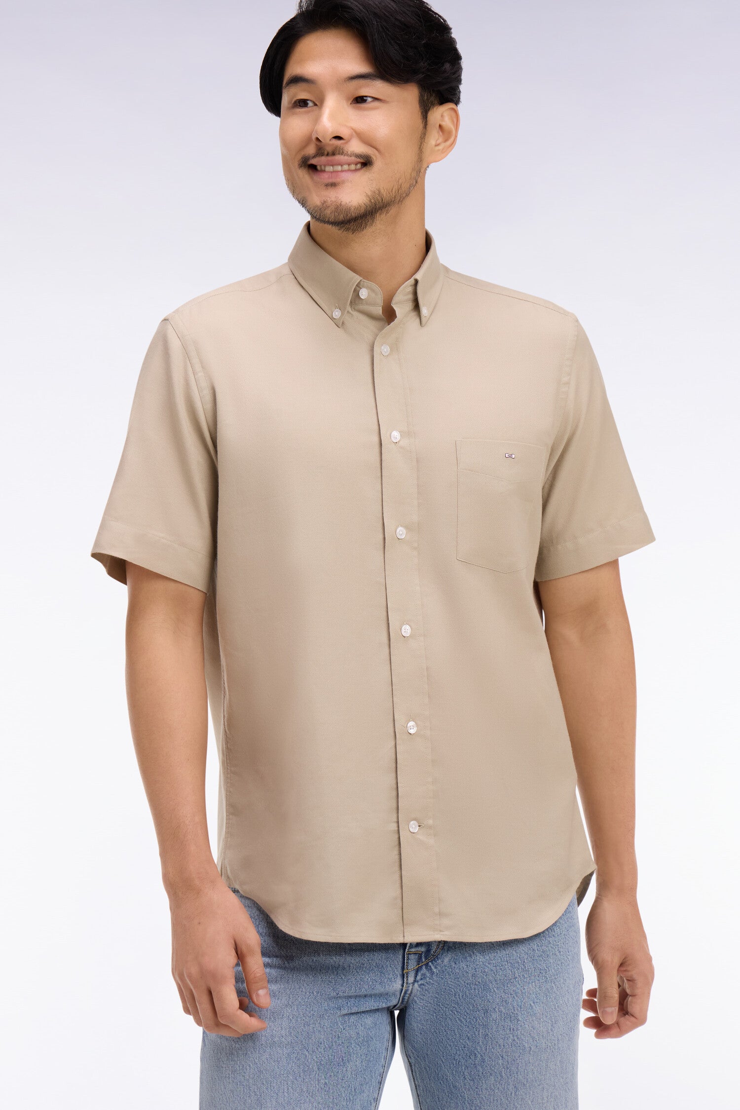 Hemd kurzärmelig aus Baumwollpiqué beige