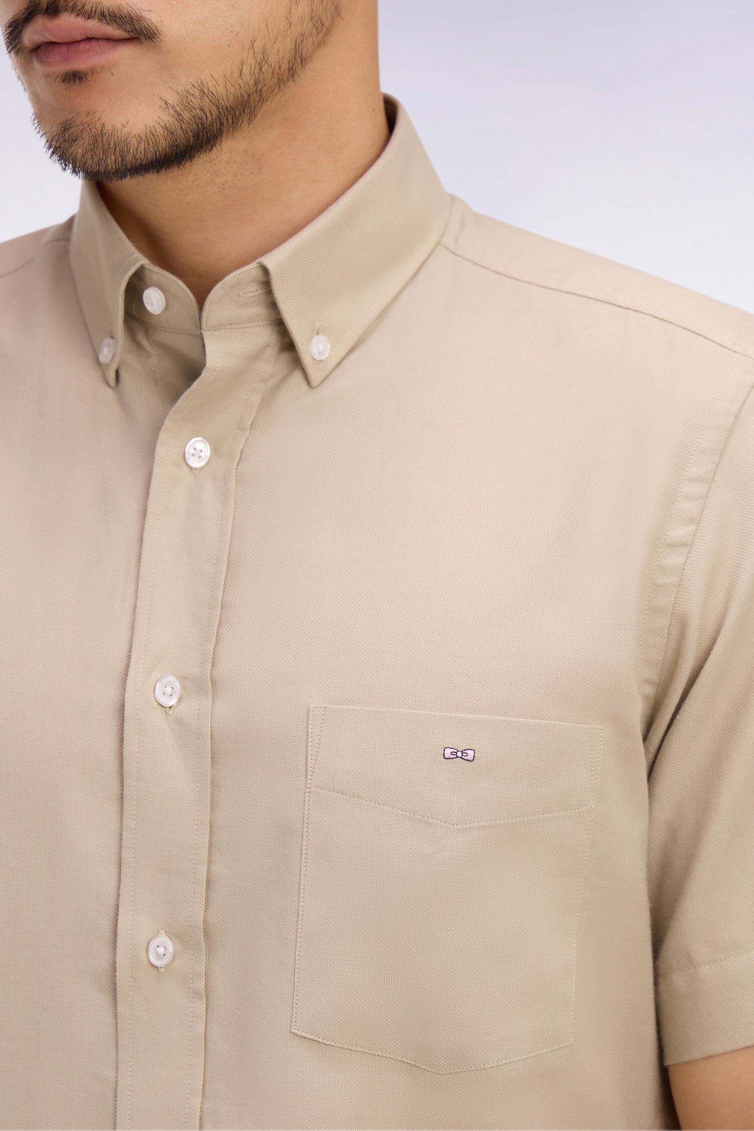 Chemise à manches courtes en piqué coton beige