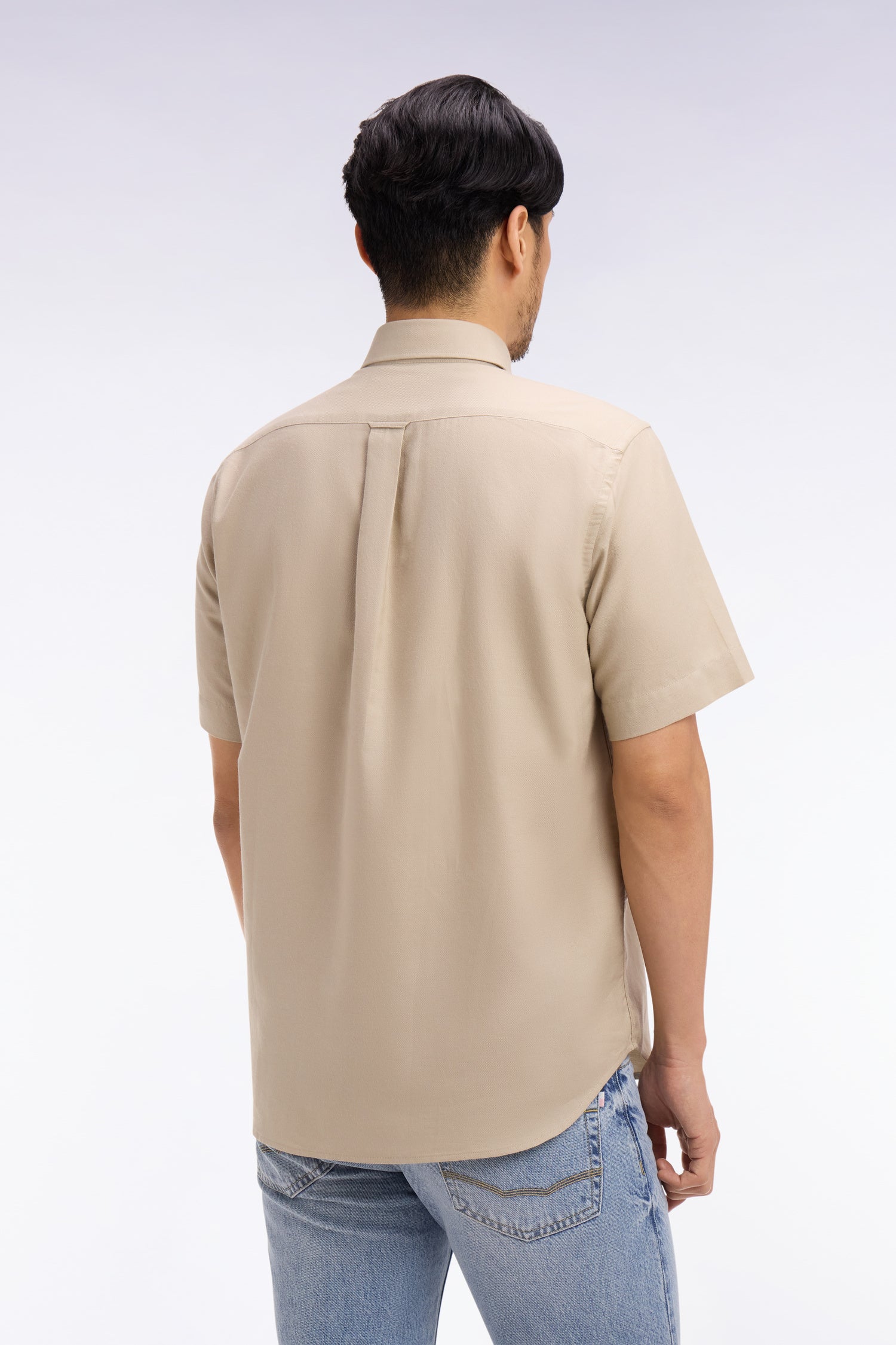 Chemise à manches courtes en piqué coton beige