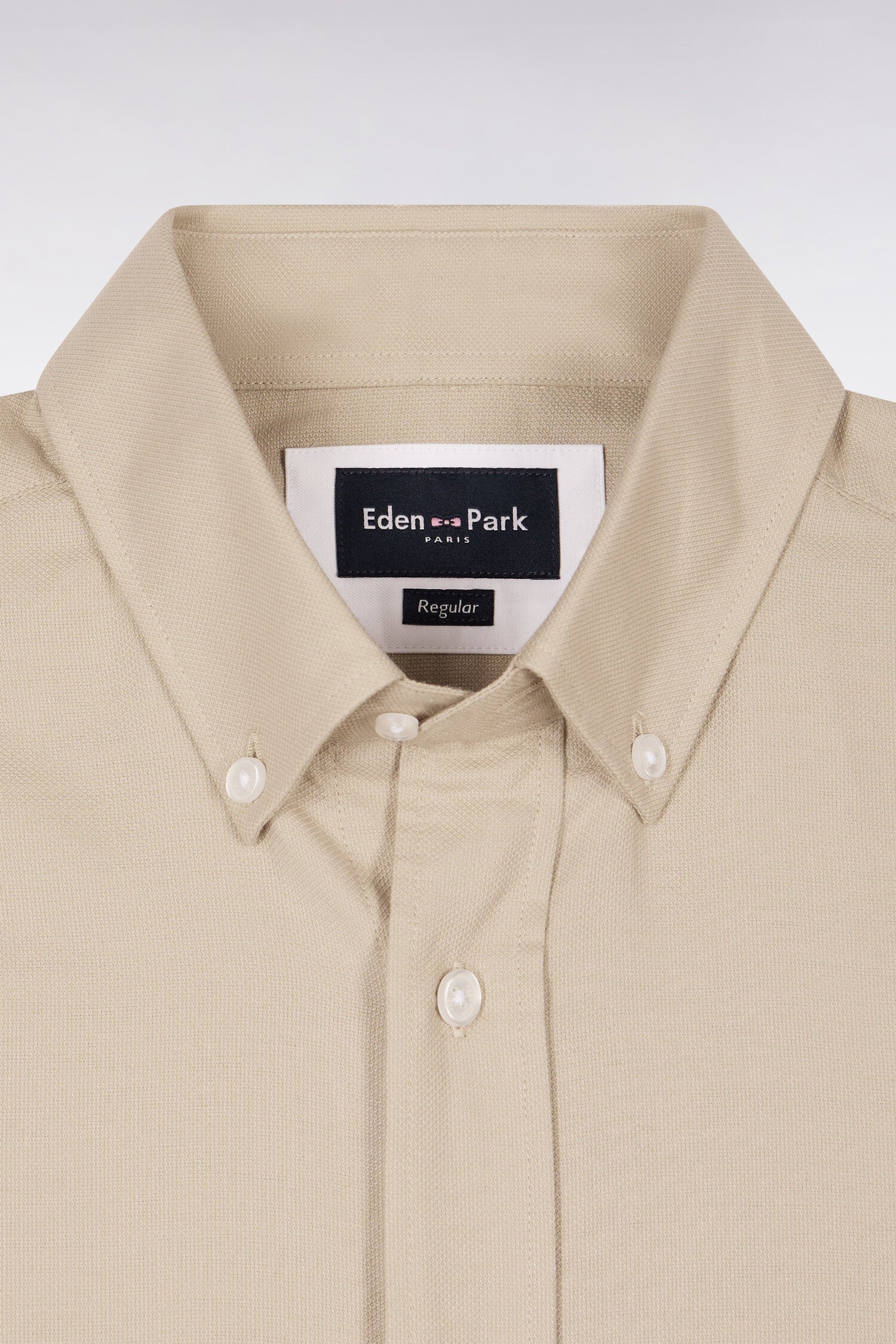 Chemise à manches courtes en piqué coton beige