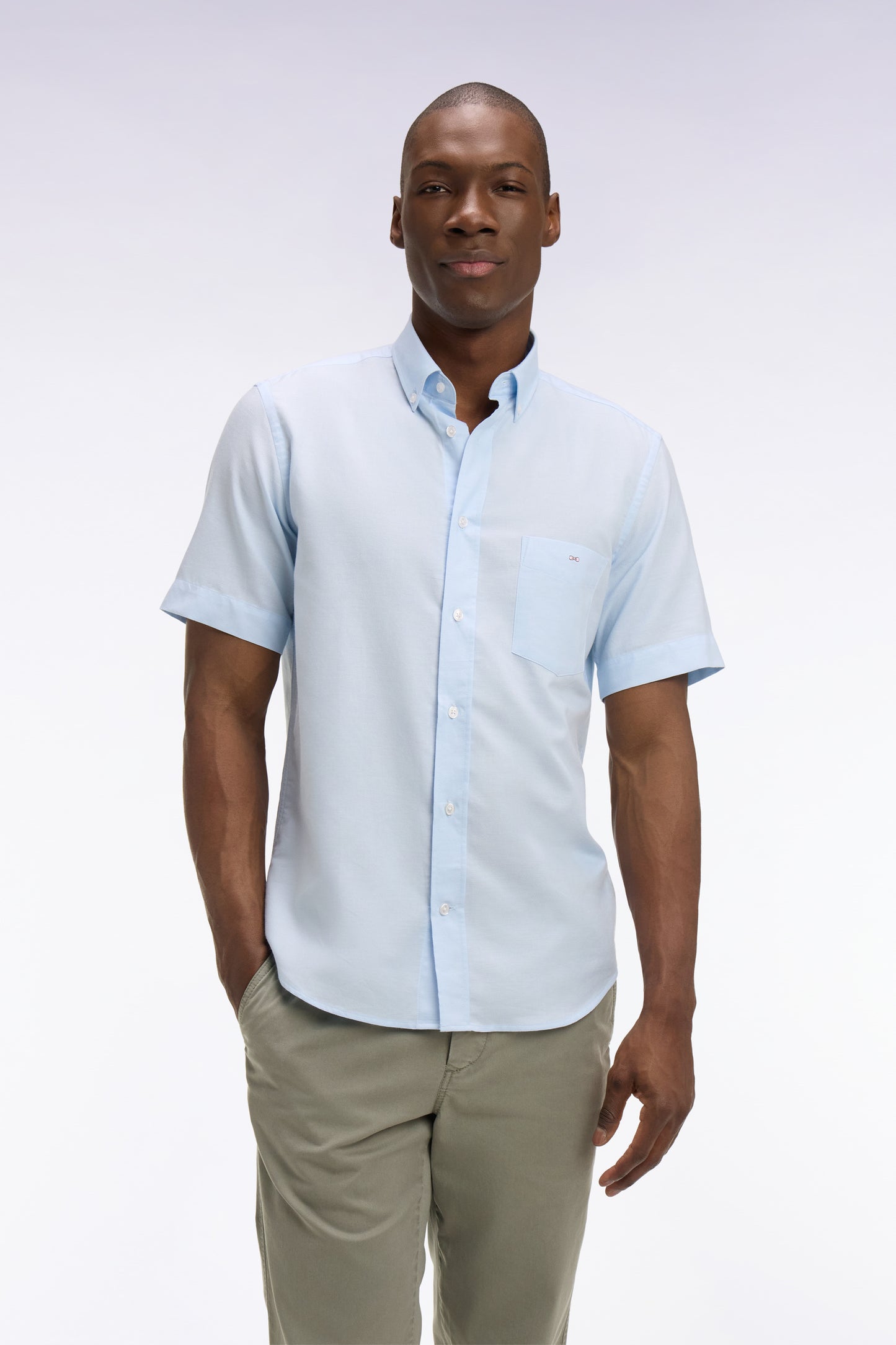 Chemise à manches courtes en piqué coton bleu ciel