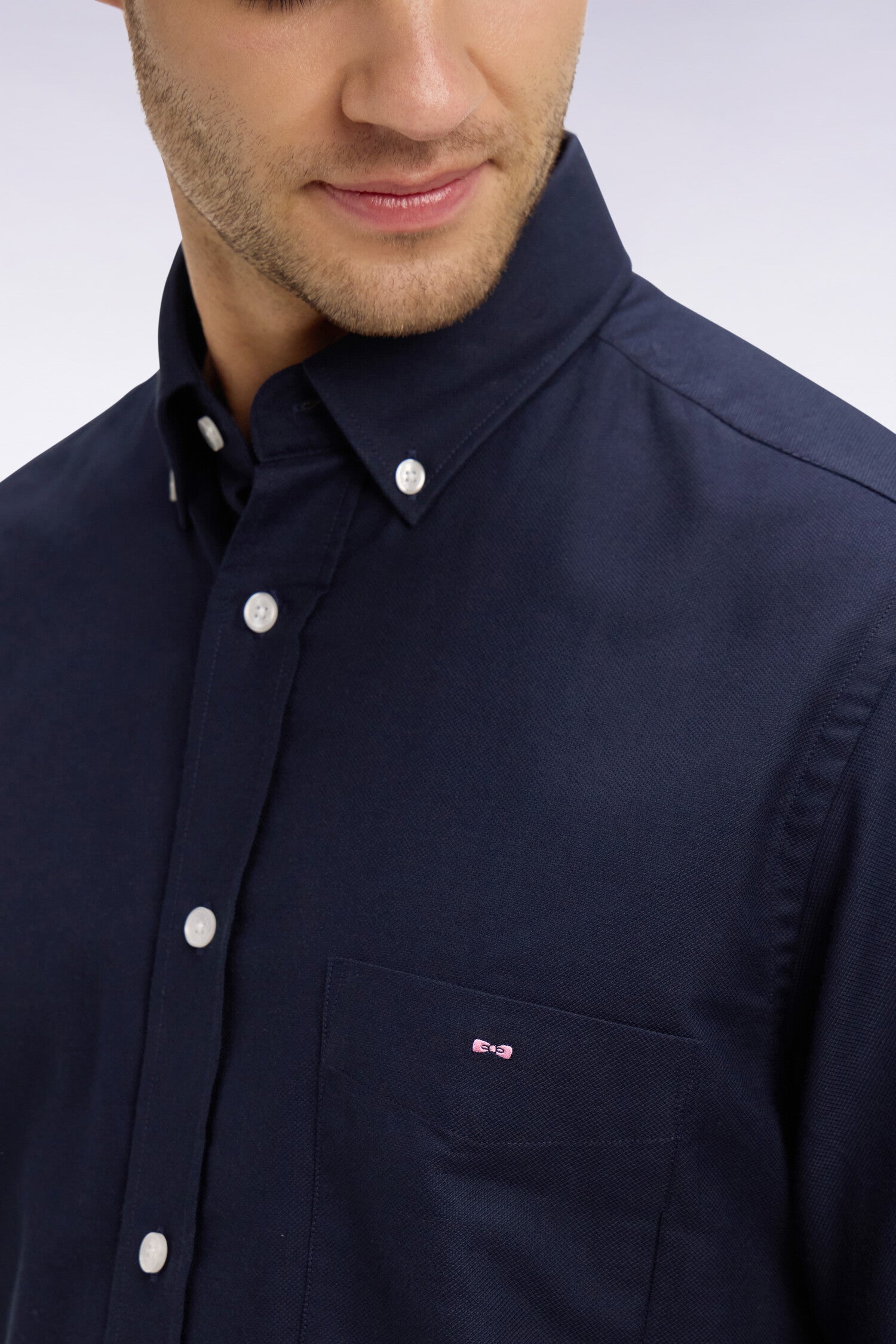 Chemise à manches courtes en piqué coton marine