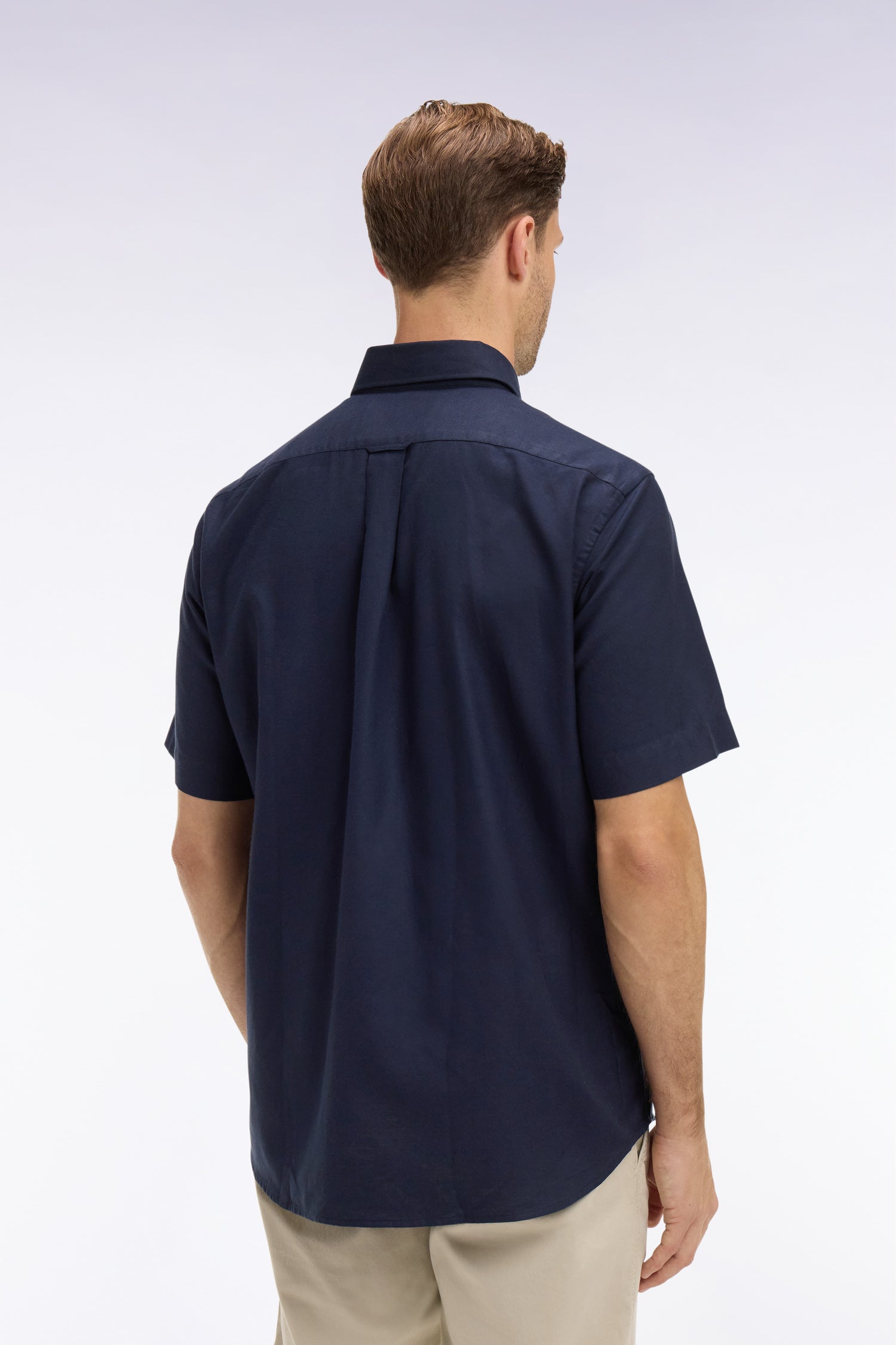 Chemise à manches courtes en piqué coton marine