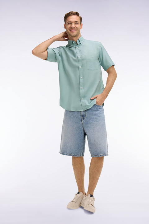 Chemise à manches courtes en piqué coton vert d'eau - Image 1