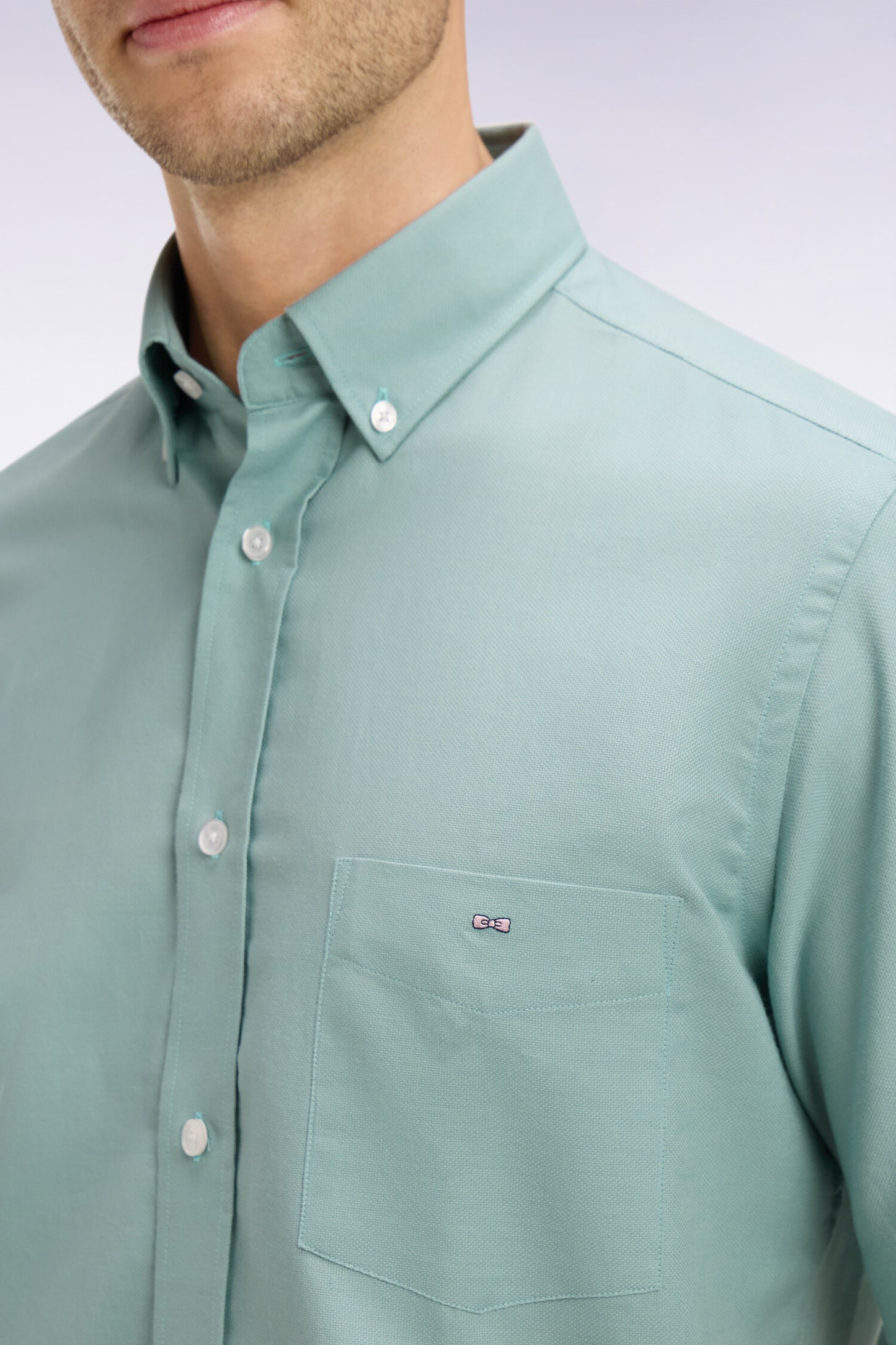 Chemise à manches courtes en piqué coton vert d'eau