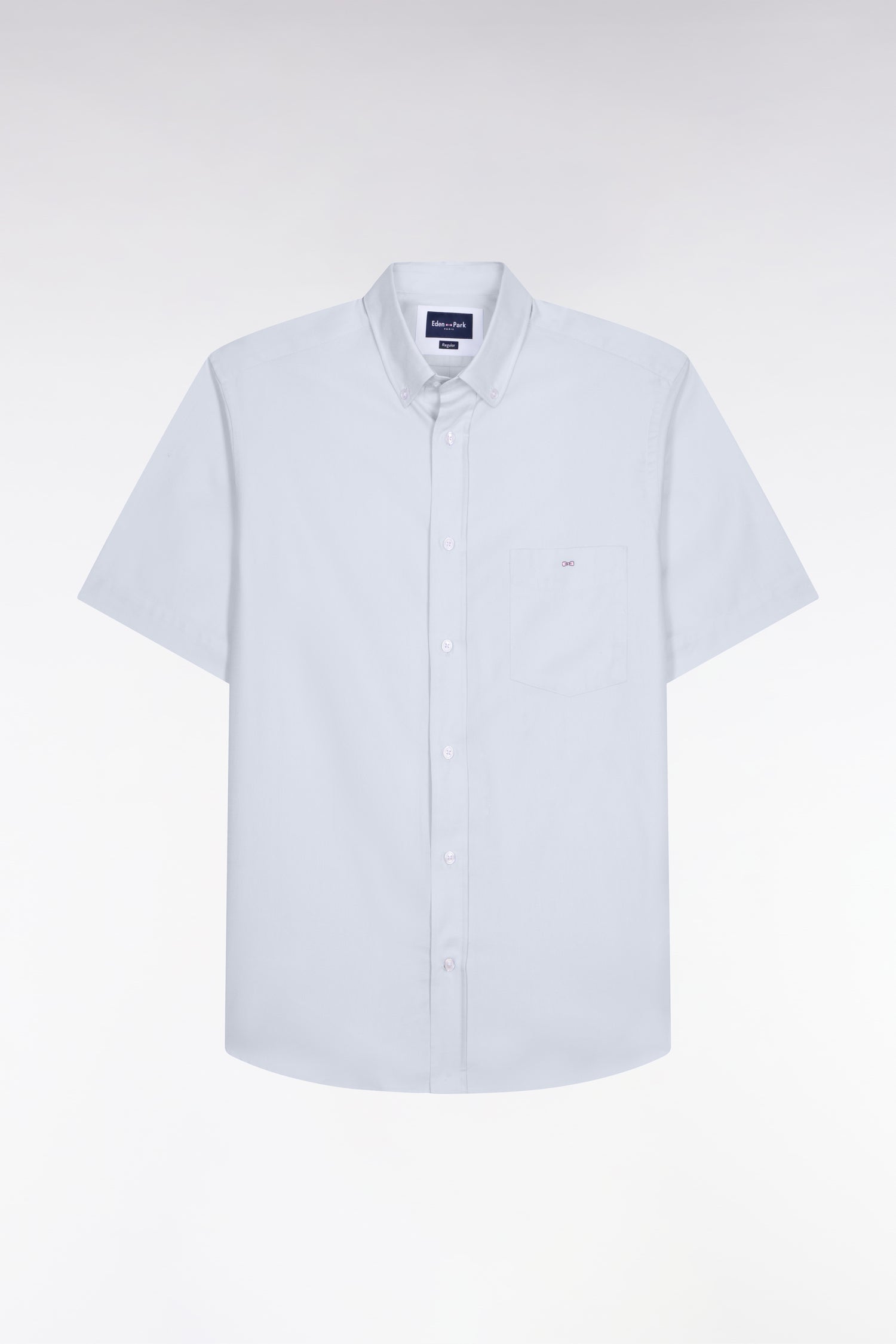 Chemise à manches courtes en coton fil teint ciel