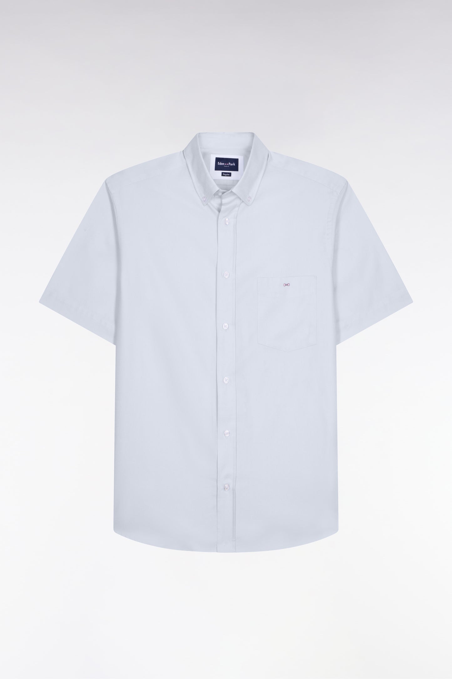 Chemise à manches courtes en coton fil teint ciel