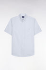 Chemise à manches courtes en coton fil teint ciel
