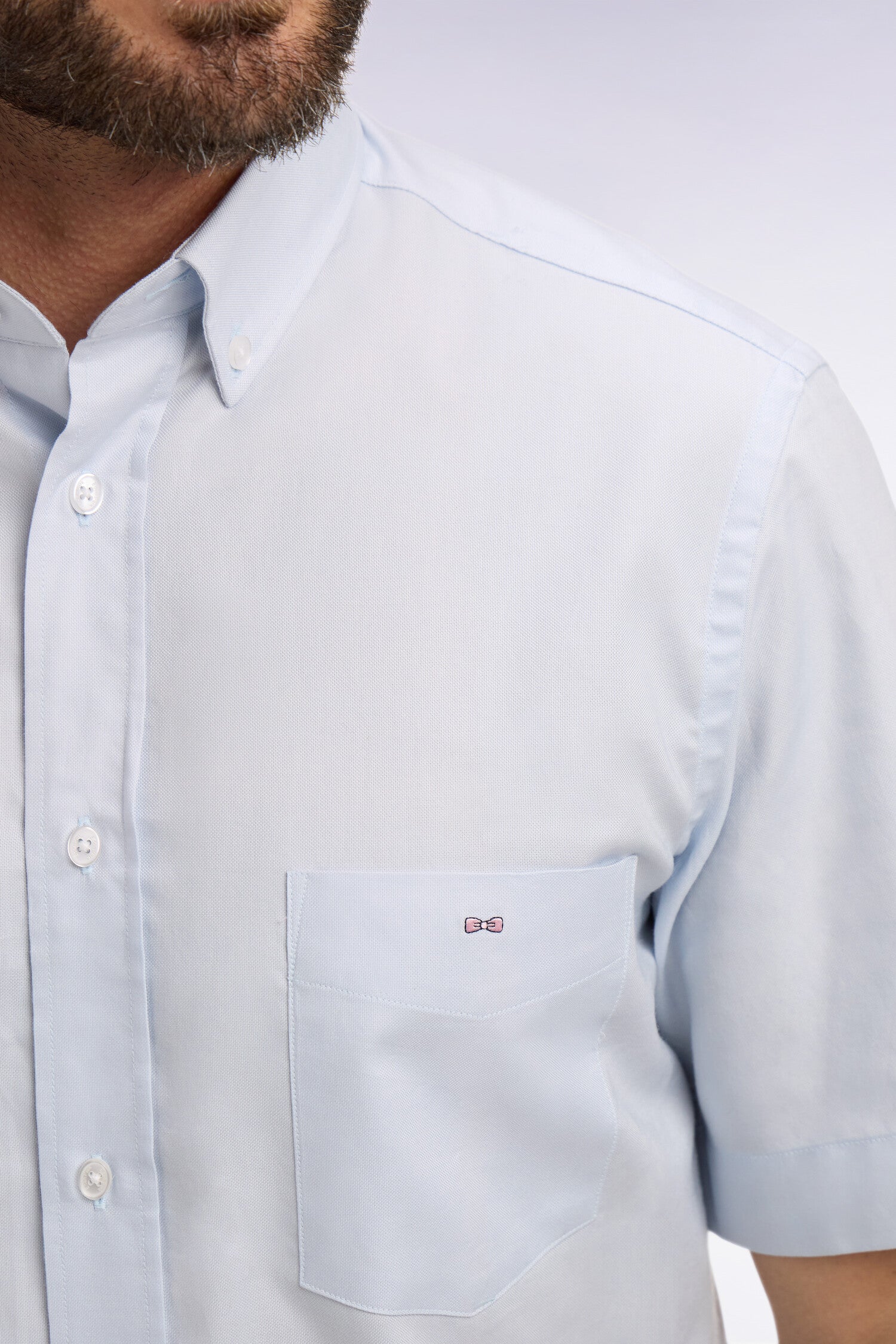 Chemise à manches courtes en coton fil teint ciel
