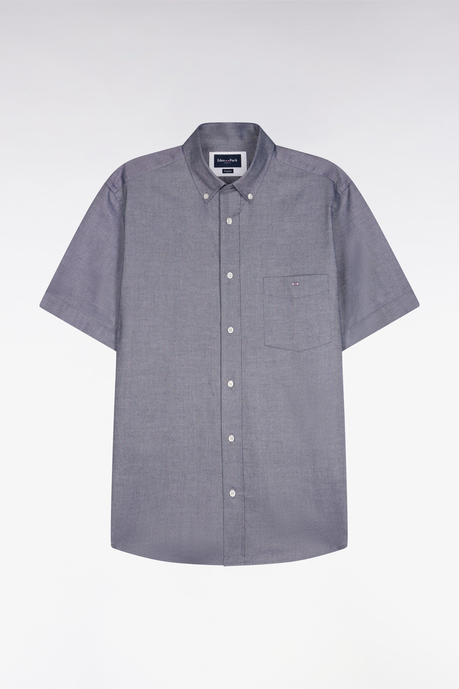 Chemise à manches courtes en coton fil teint marine