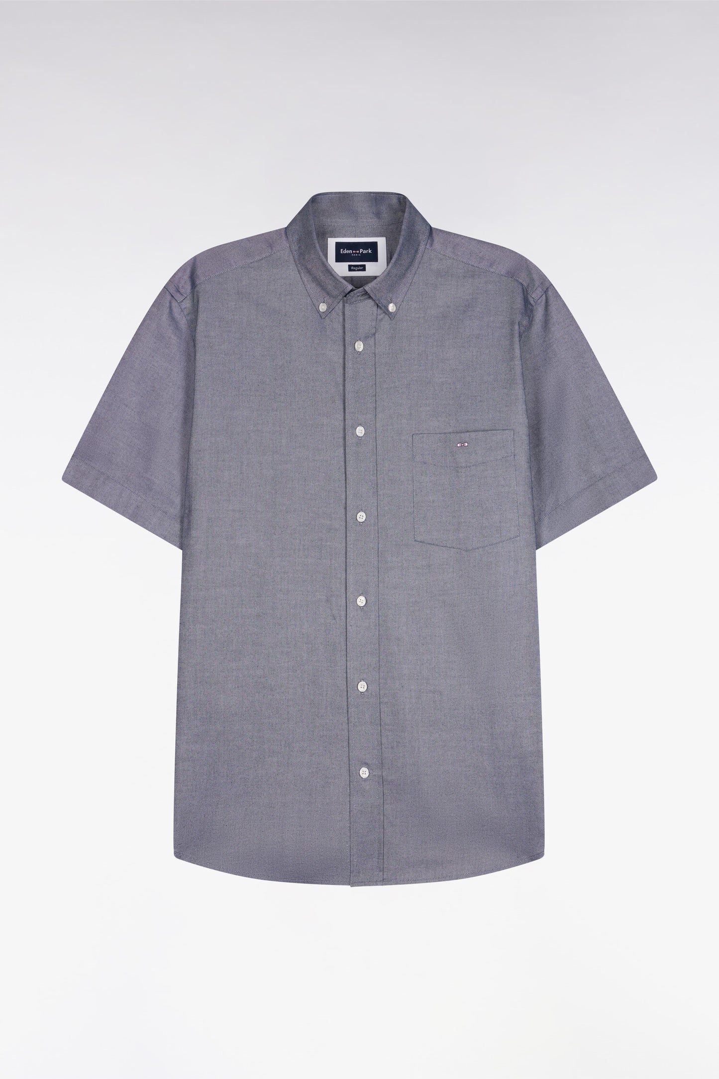 Chemise à manches courtes en coton fil teint marine