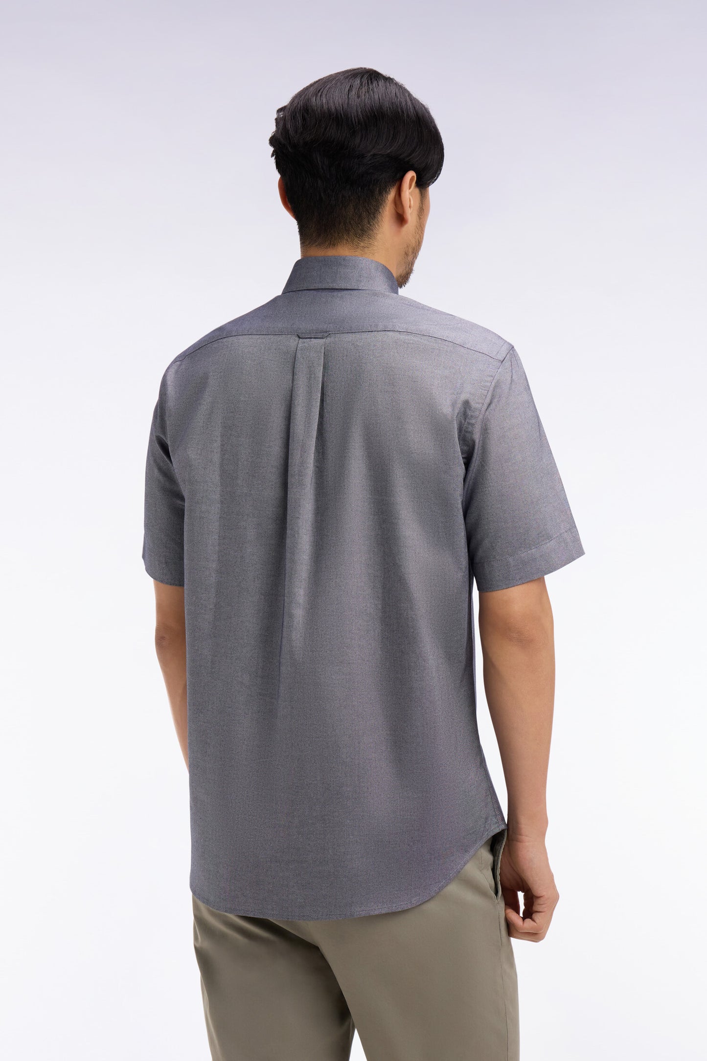 Chemise à manches courtes en coton fil teint marine